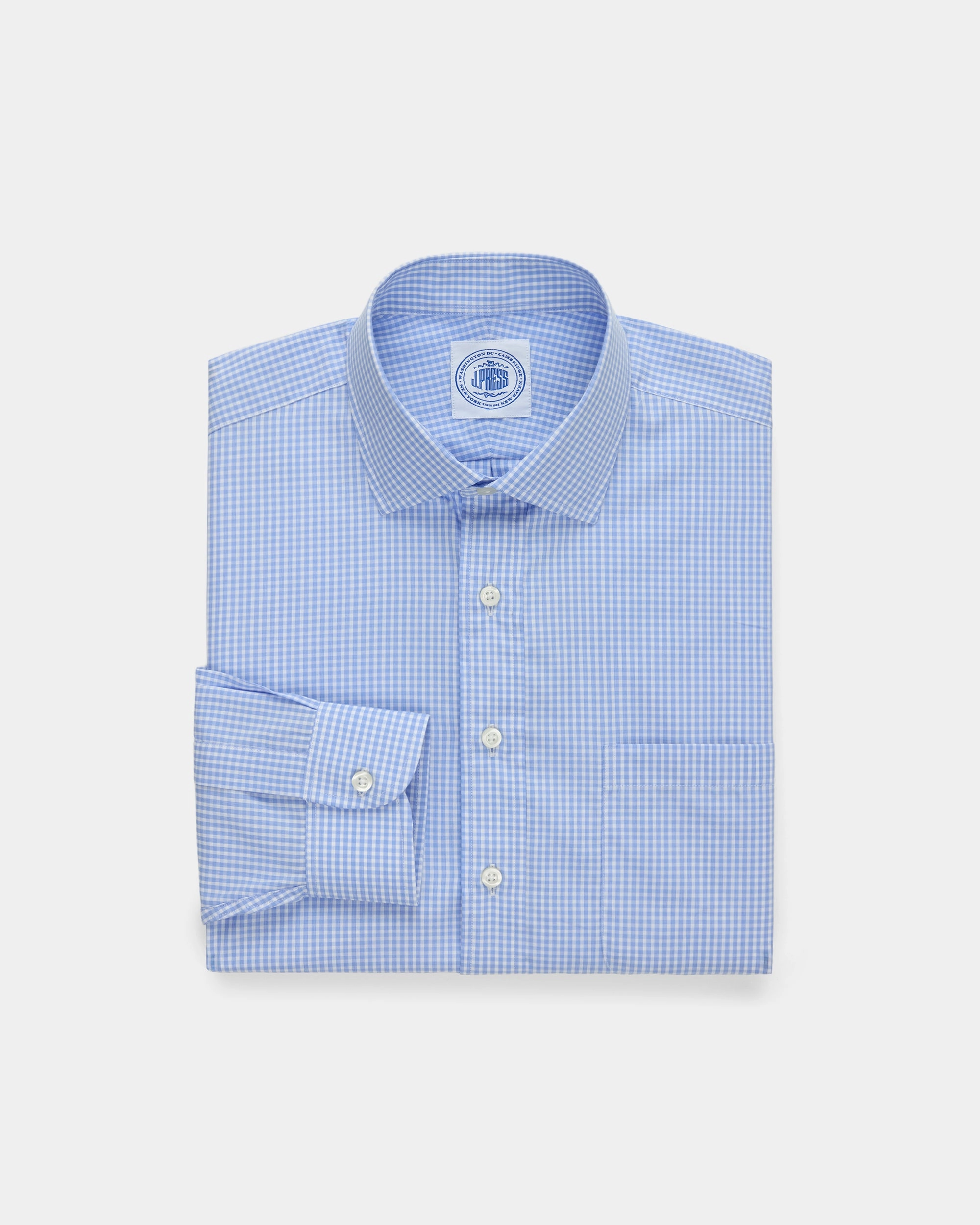 Made-in-Canada Blue Gingham Spread Collar Dress Shirt - Classic Fit crew neck Comfortable fit