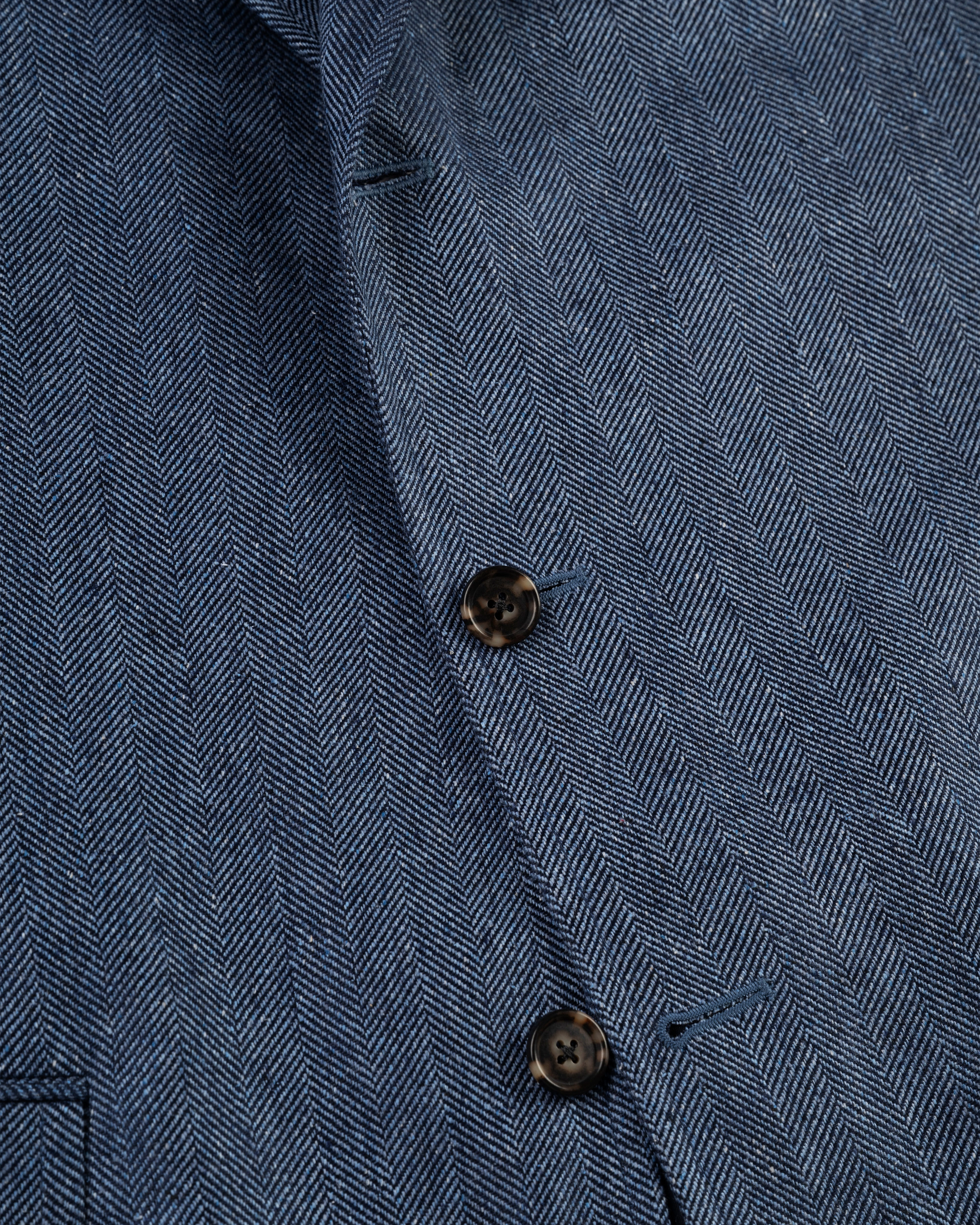 Adjustable Hem Functionality Multi Functional Pockets Made-in-Canada Blue Herringbone Silk Sport Coat