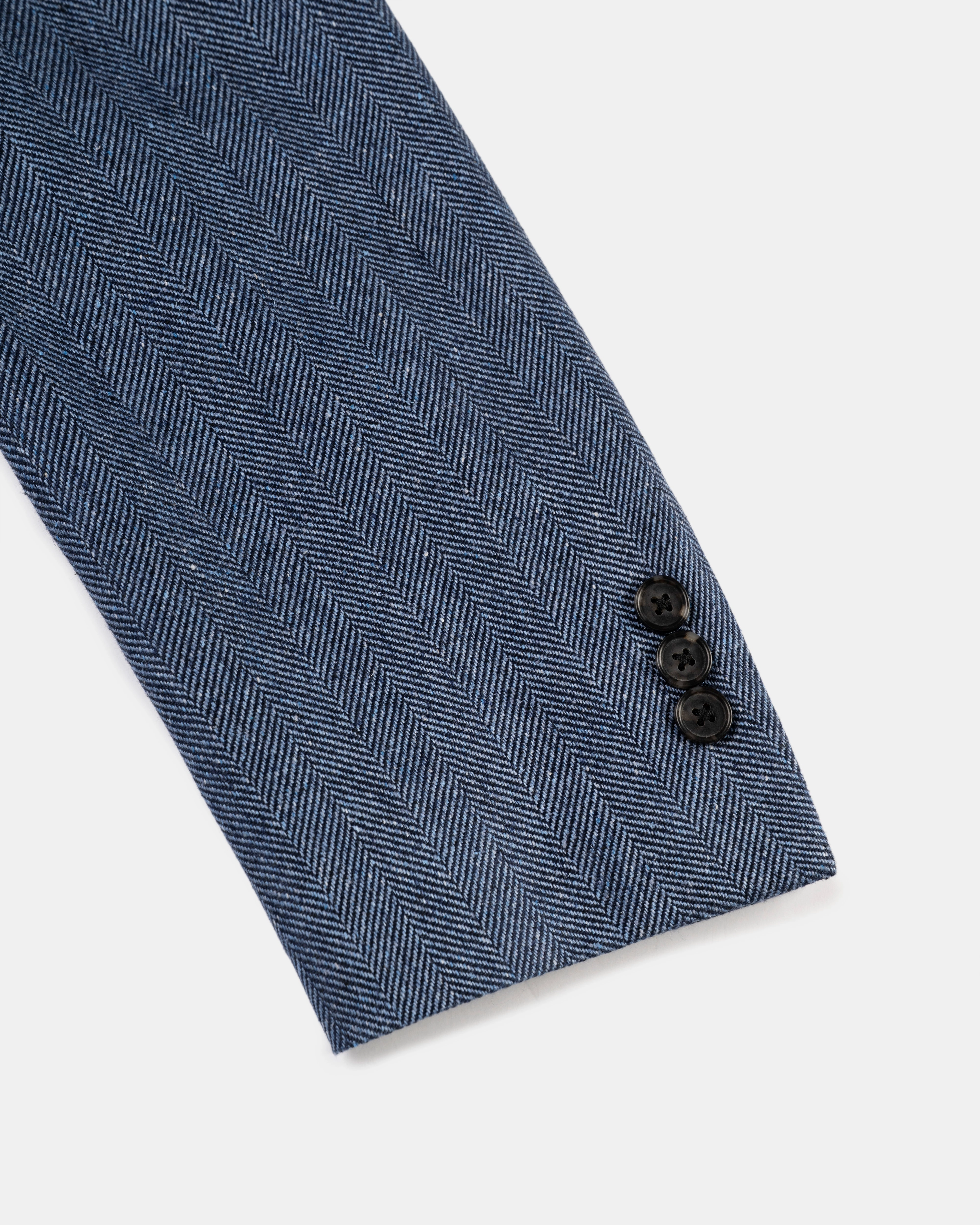 Made-in-Canada Blue Herringbone Silk Sport Coat Custom Look Chic Professional