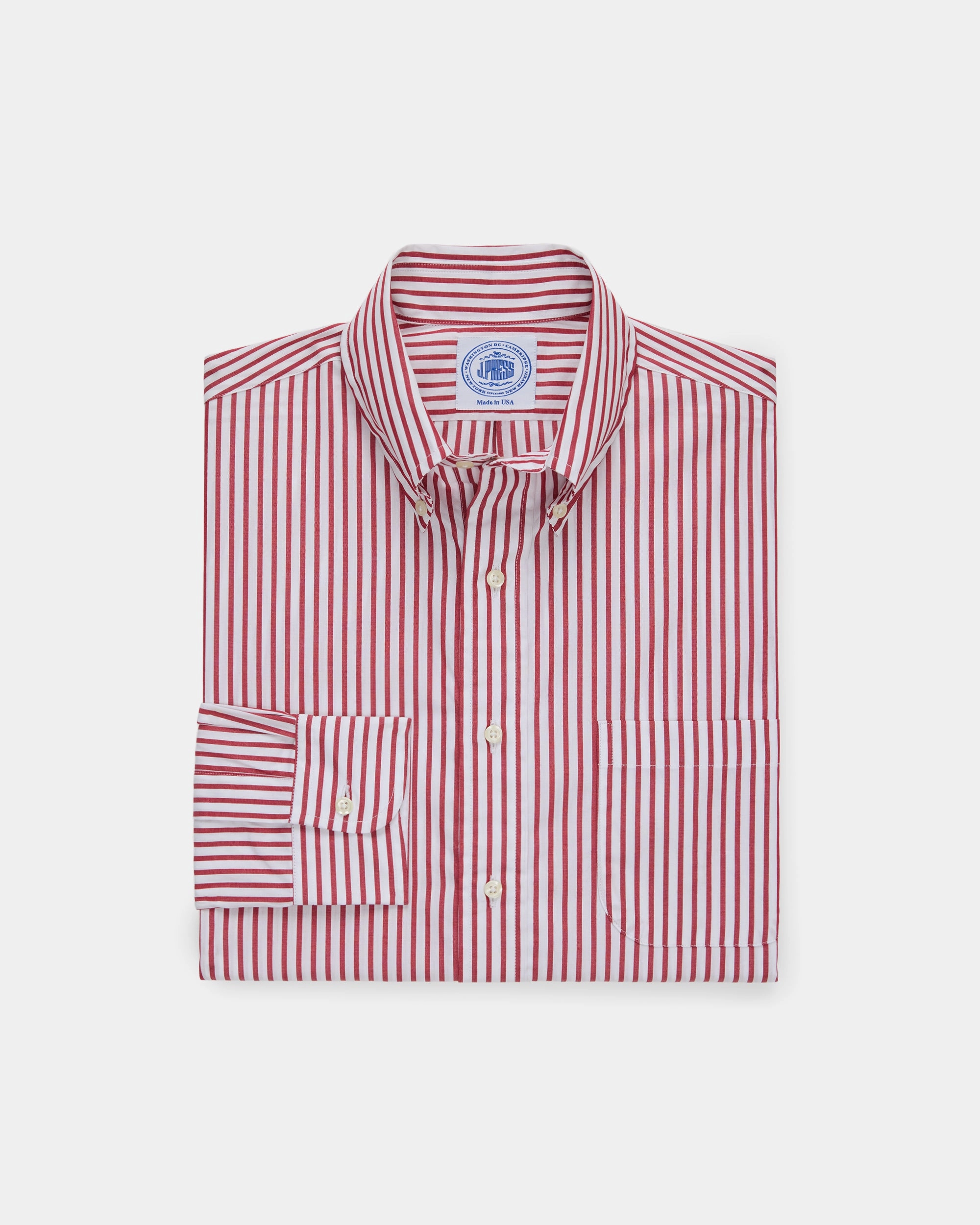 Made-in-Canada Dark Red Butcher Stripe Broadcloth Button Down Shirt - Classic Fit Sophisticated Elegance