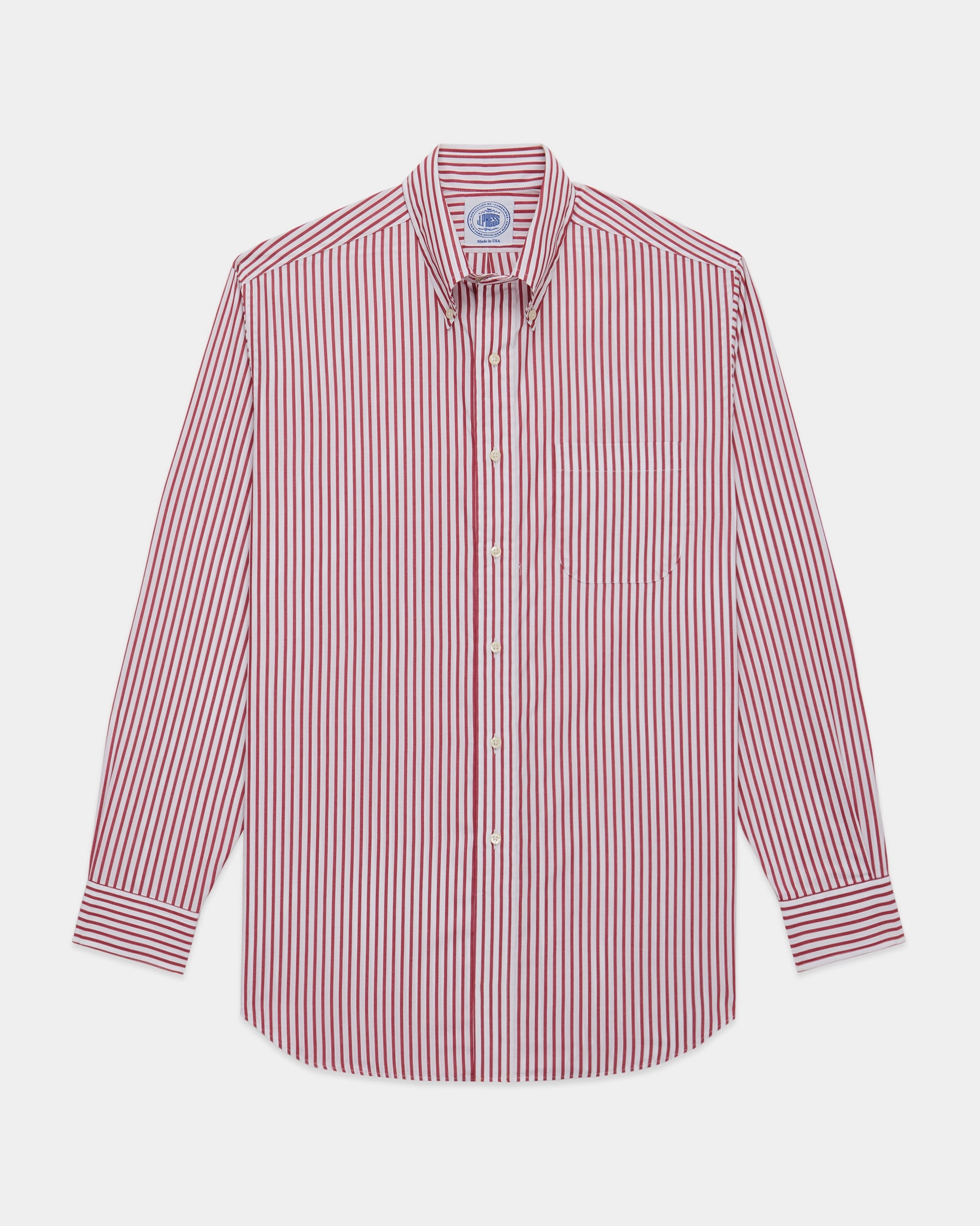 Premium Quality Made-in-Canada Dark Red Butcher Stripe Broadcloth Button Down Shirt - Classic Fit