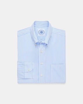 Made-in-Canada Light Blue Butcher Stripe Broadcloth Button Down Shirt - Classic Fit Weekend Style