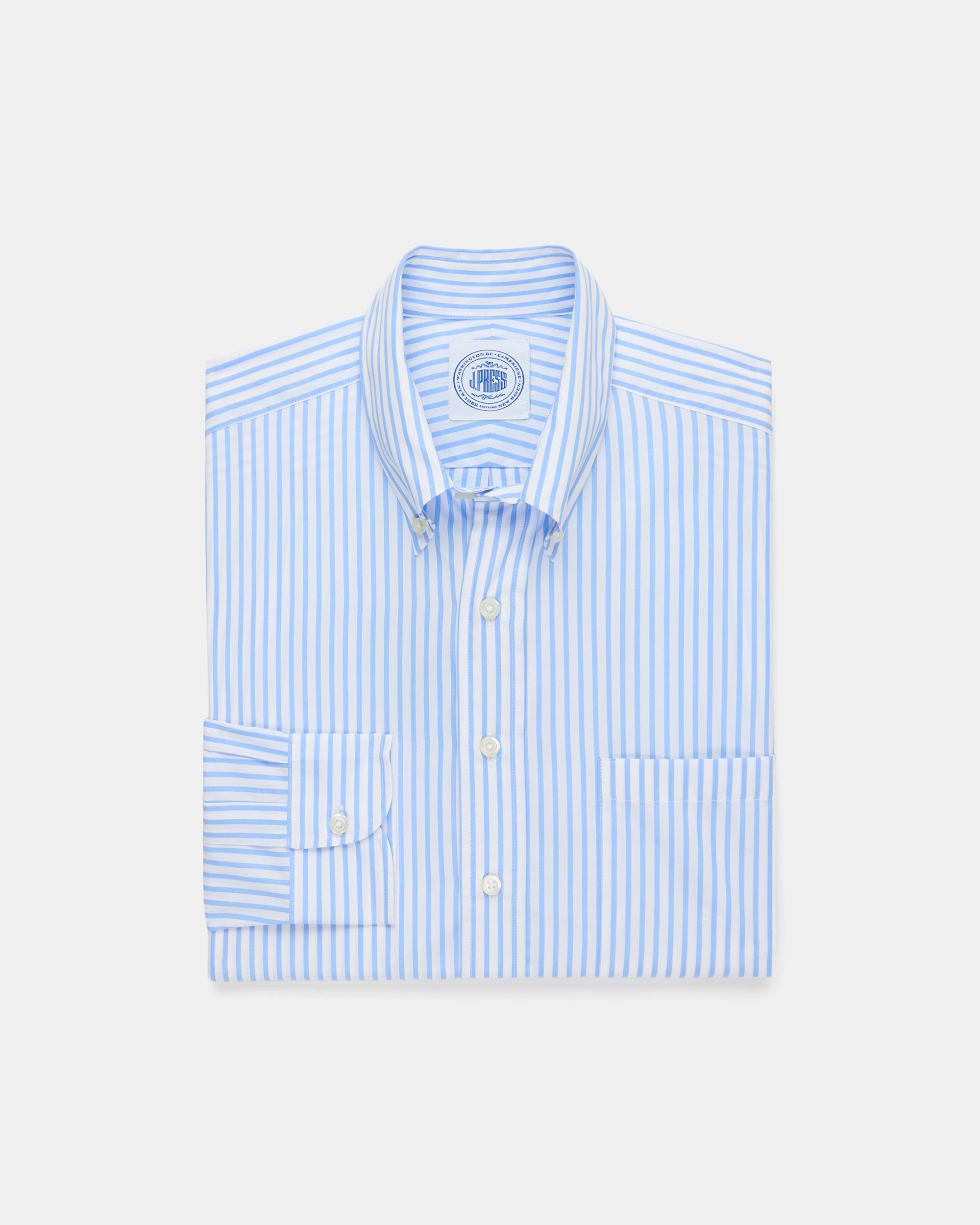 Made-in-Canada Light Blue Butcher Stripe Broadcloth Button Down Shirt - Classic Fit Seamless Sides