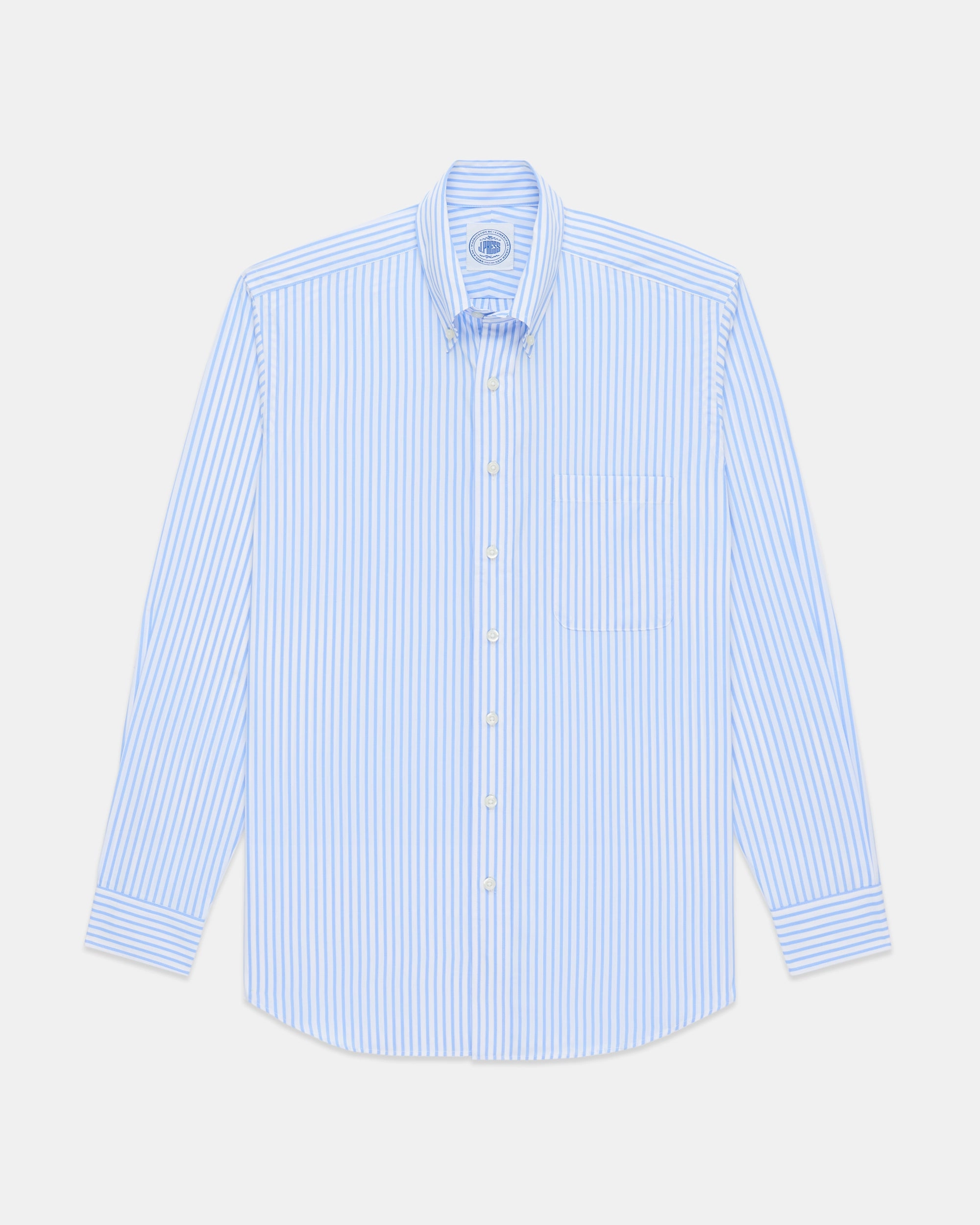 Double Stitched Seams Quick Release Placket Made-in-Canada Light Blue Butcher Stripe Broadcloth Button Down Shirt - Classic Fit