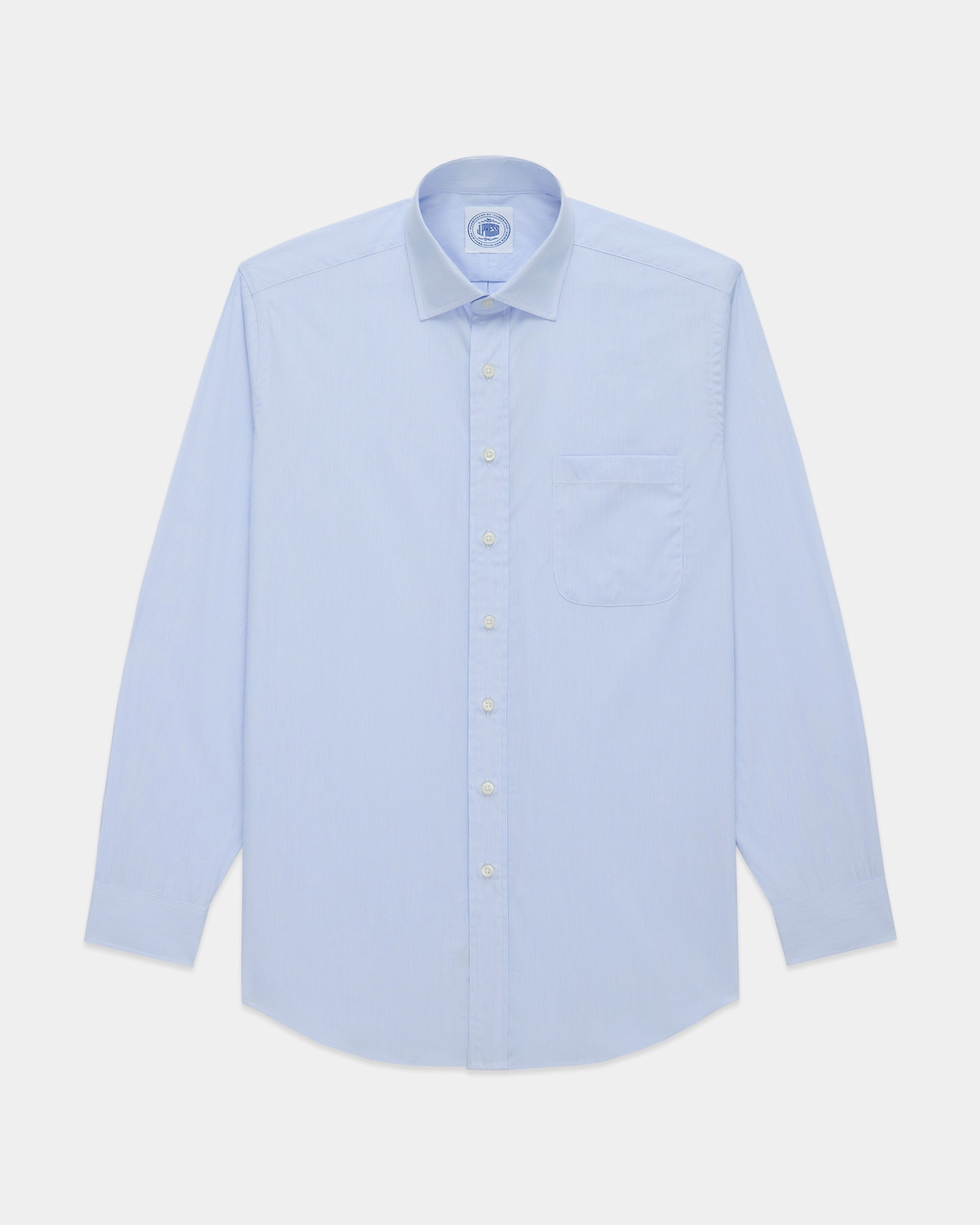 Brunch Outfit Layered Sleeve Cuffs Made-in-Canada Light Blue Pinstripe Spread Collar Dress Shirt - Classic Fit