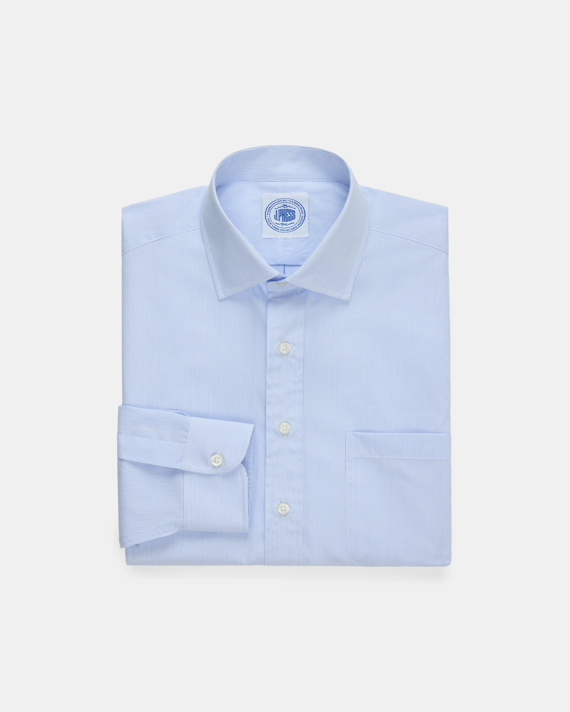 Functional Pocket Made-in-Canada Light Blue Pinstripe Spread Collar Dress Shirt - Classic Fit