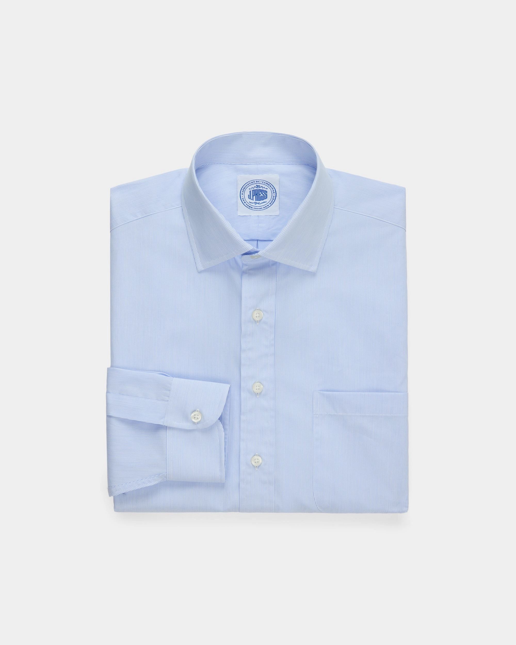 Made-in-Canada Light Blue Pinstripe Spread Collar Dress Shirt - Classic Fit Roomy Cut Casual Friday