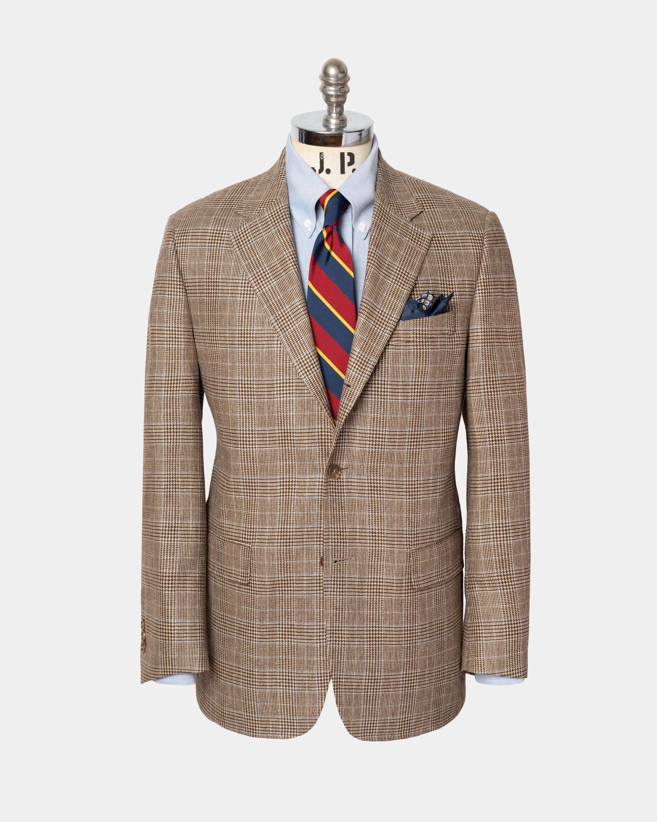 Made-in-Canada Light Brown & Blue Glen Plaid Silk/Wool Sport Coat Office Wear Contemporary Design