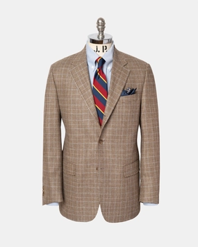 Luxury Design Made-in-Canada Light Brown & Blue Glen Plaid Silk/Wool Sport Coat