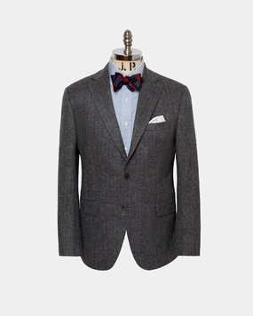 Polished Tailoring Sleek Office Wear Made-in-Canada Light Grey Herringbone Pure Cashmere Sport Coat