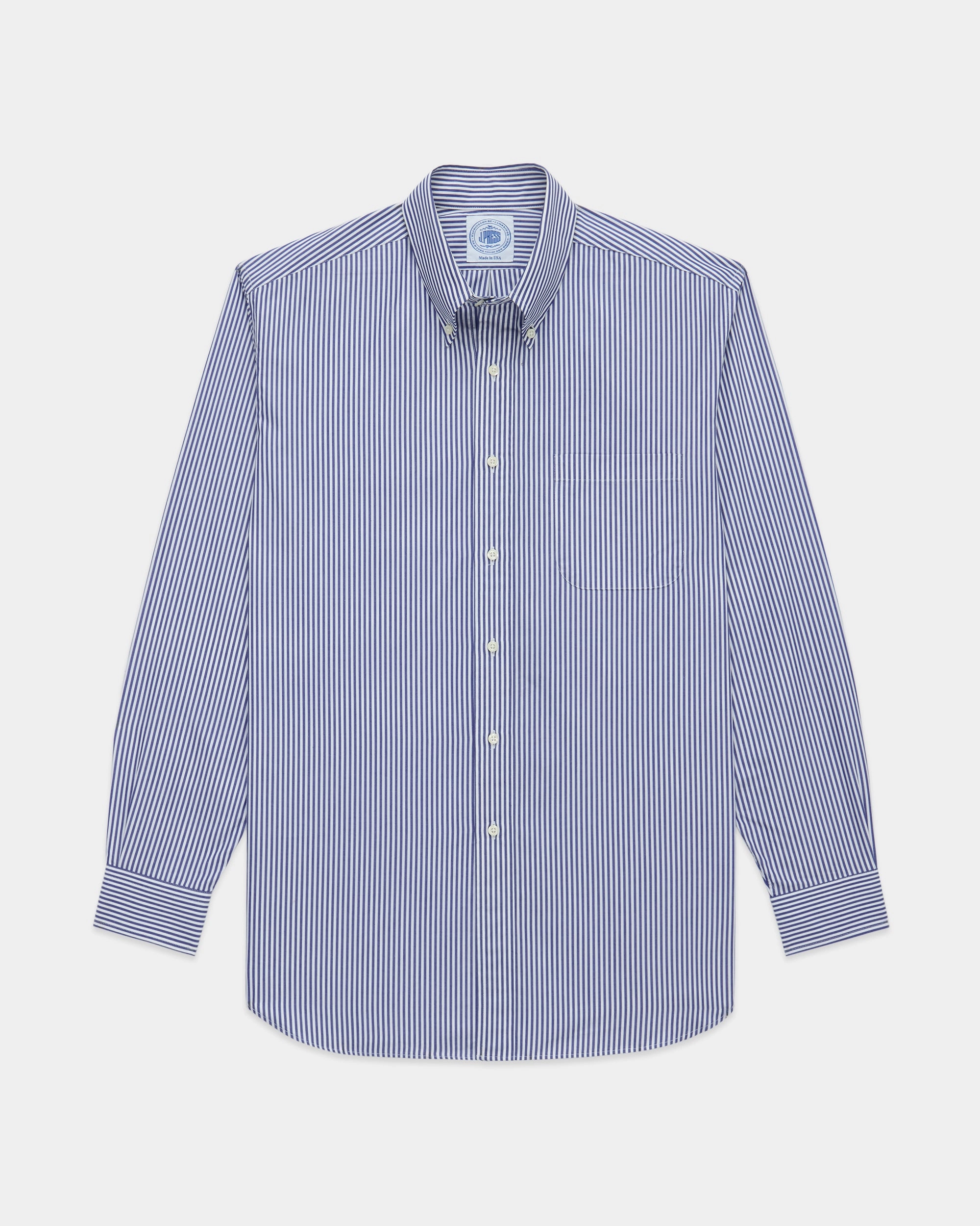 Made-in-Canada Navy Candy Stripe Button Down Shirt - Classic Fit Polished Finish
