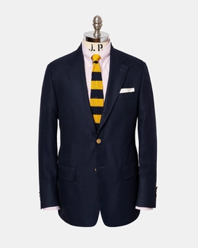 Made-in-Canada Navy Cotton/Wool Open-Weave Hopsack Blazer Crisp Fit