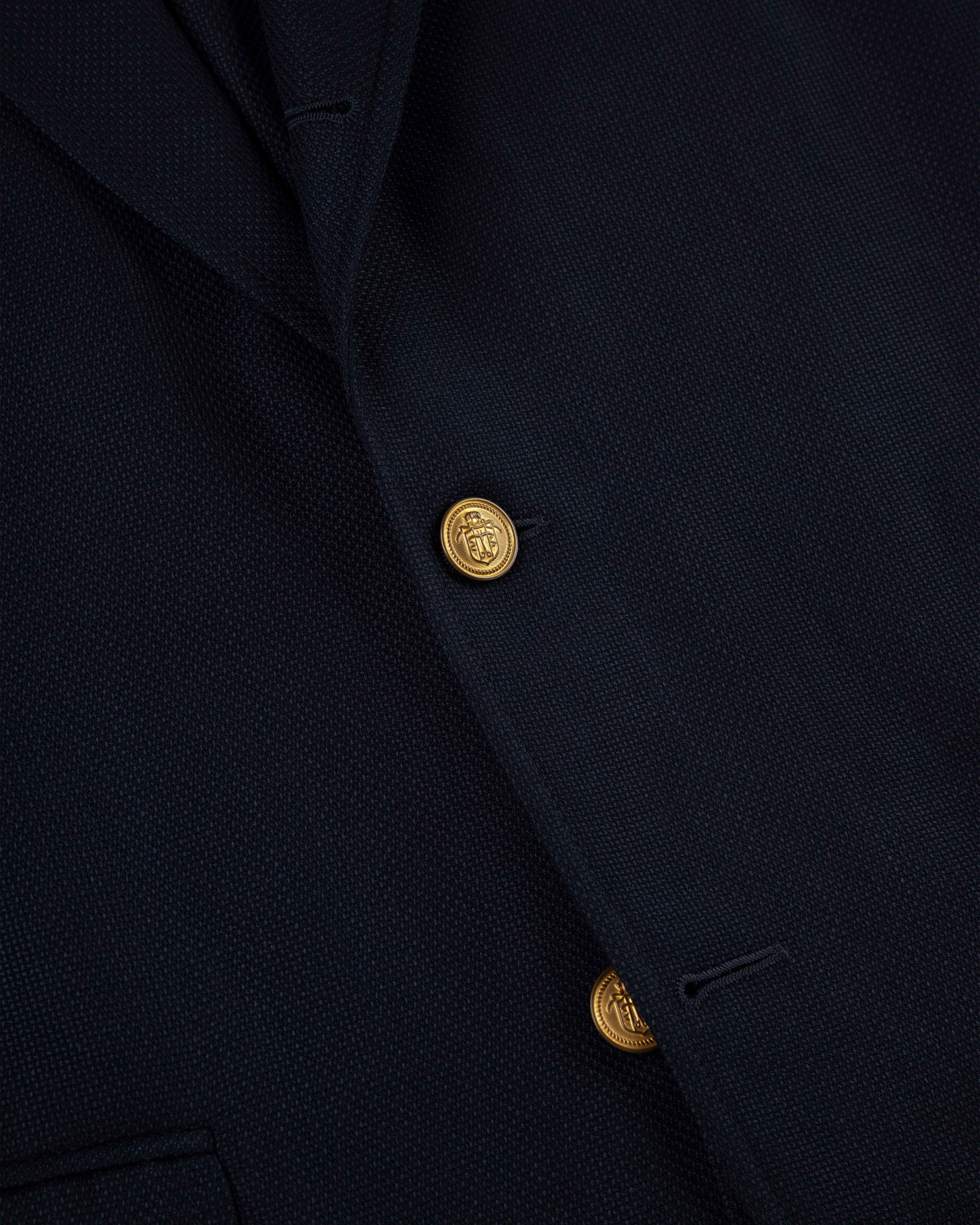 Made-in-Canada Navy Cotton/Wool Open-Weave Hopsack Blazer Premium Button Hardware Comfortable Design