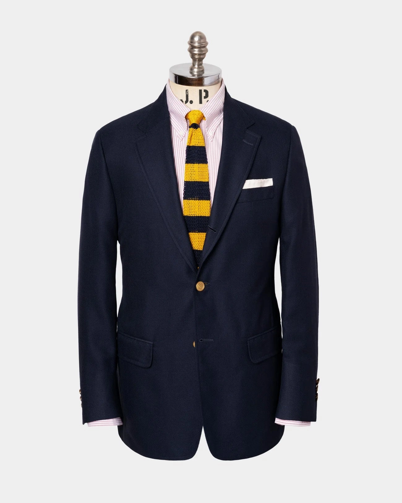 Made-in-Canada Navy Cotton/Wool Open-Weave Hopsack Blazer Crisp Fit