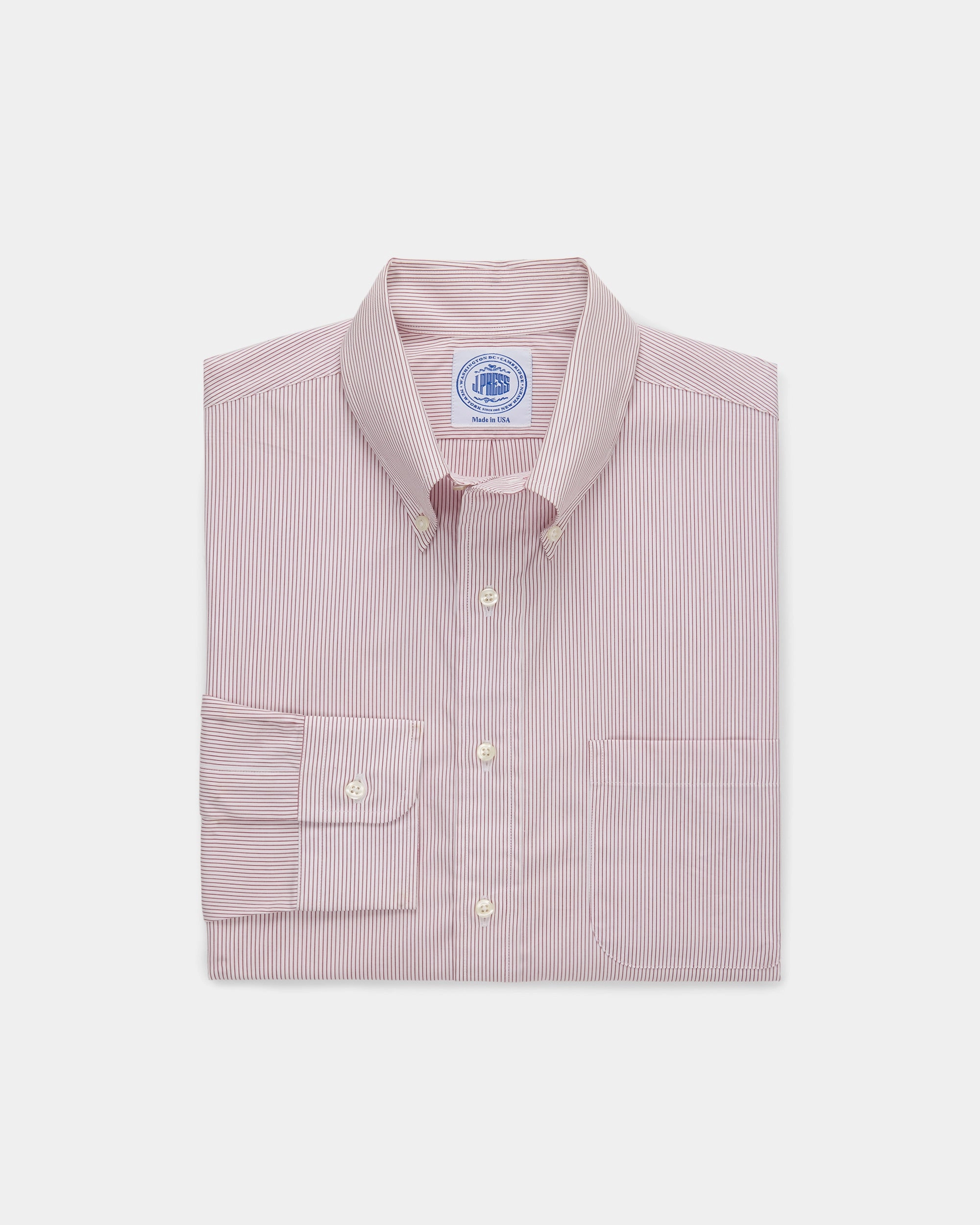 Made-in-Canada Red Pinstripe Button Down Shirt - Classic Fit Sustainable Choice Hidden Placket