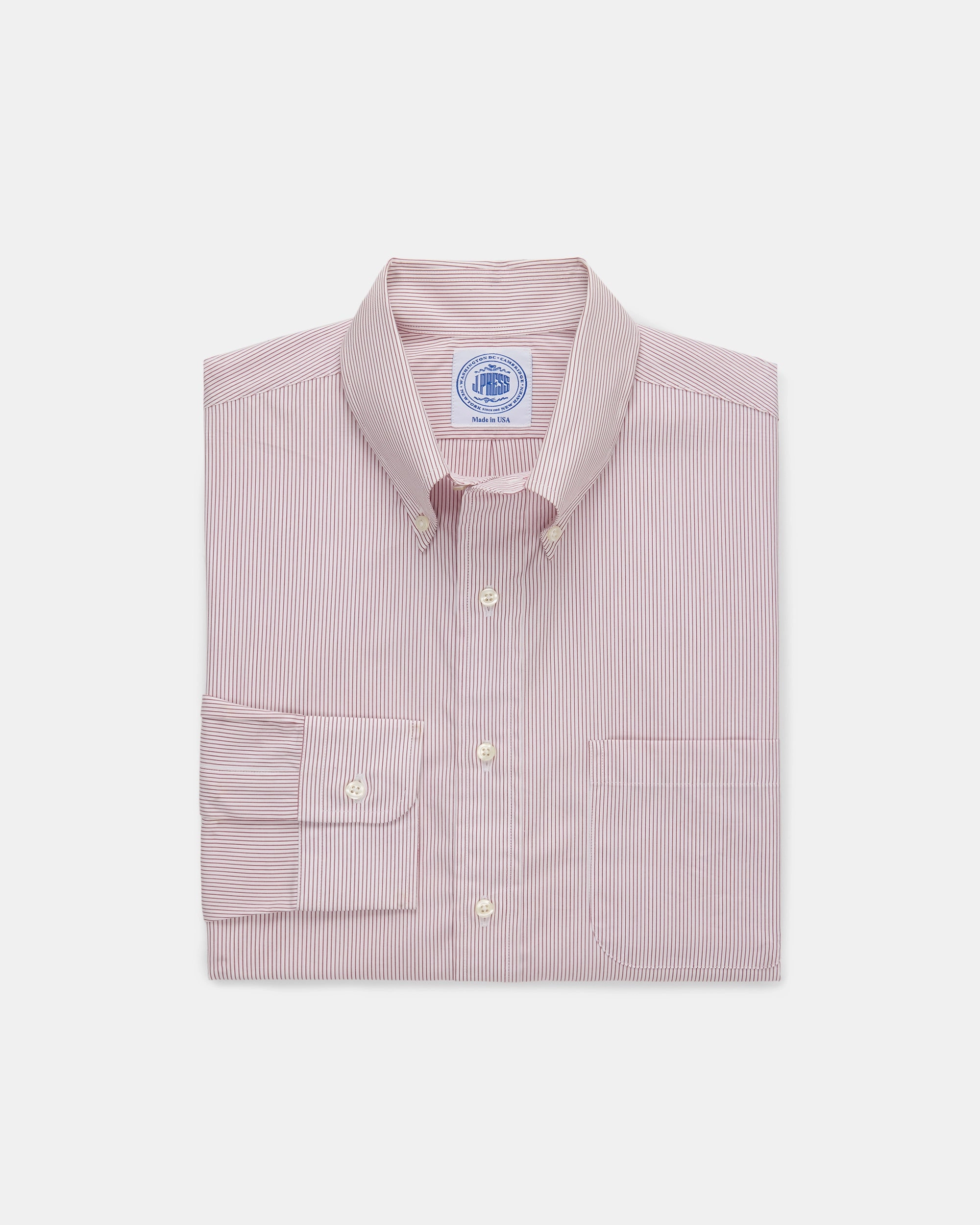 Travel-friendly Made-in-Canada Red Pinstripe Button Down Shirt - Classic Fit