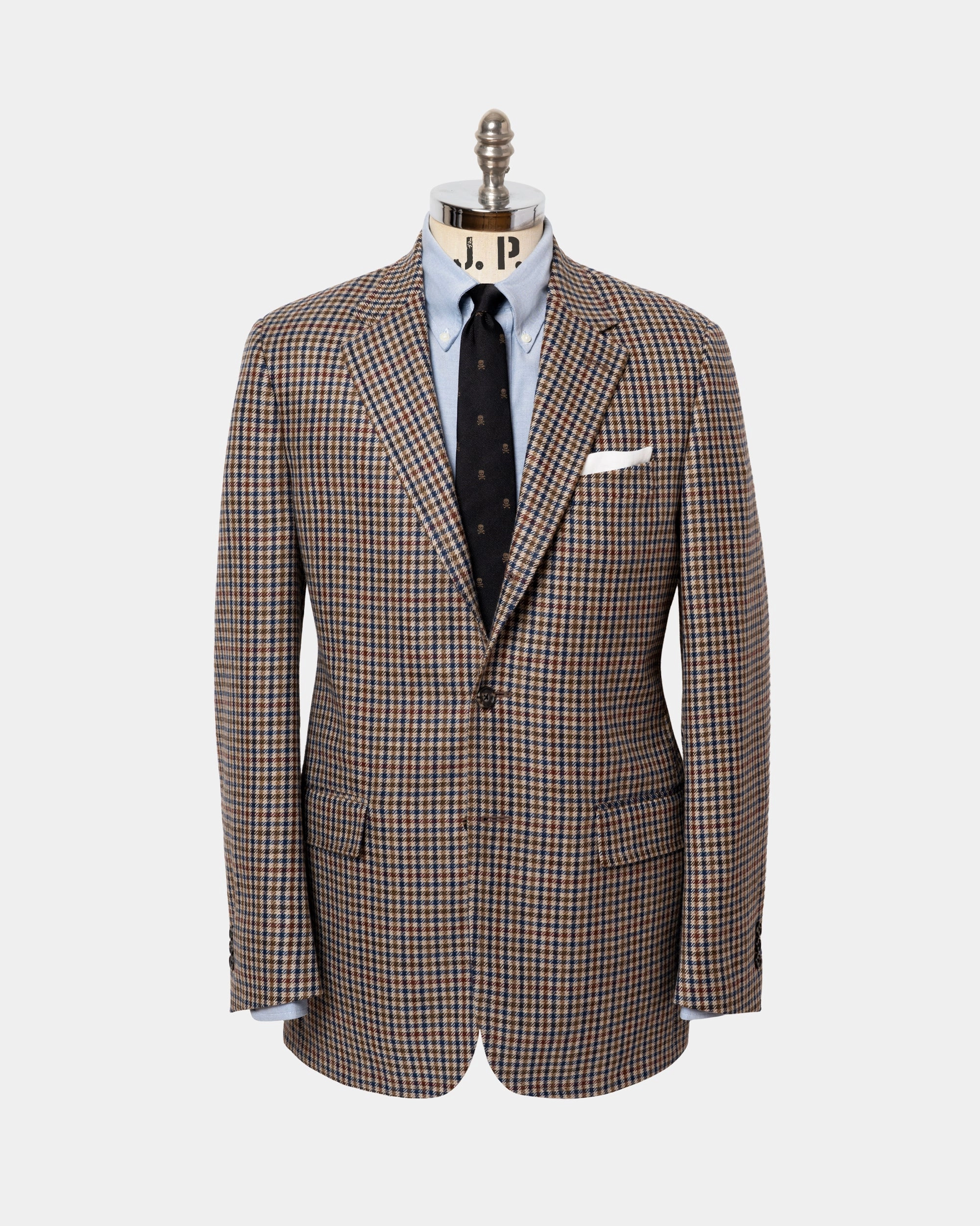 Made-in-Canada Tan & Navy Check Pure Cashmere Sport Coat Layered Style Comfortable Office Wear