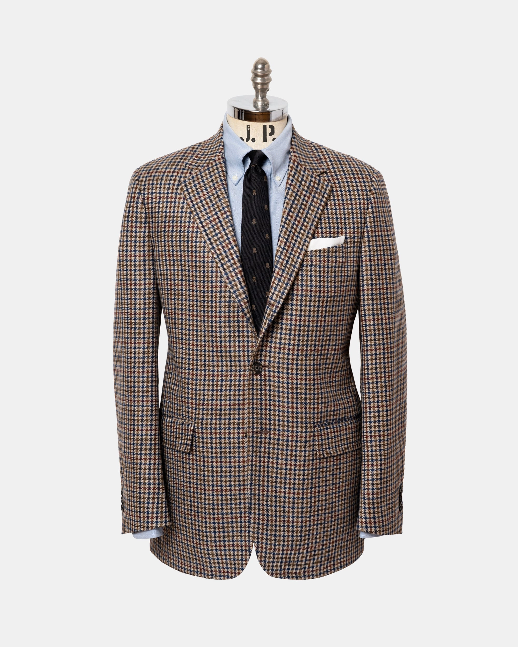 Made-in-Canada Tan & Navy Check Pure Cashmere Sport Coat Sharp Business Look