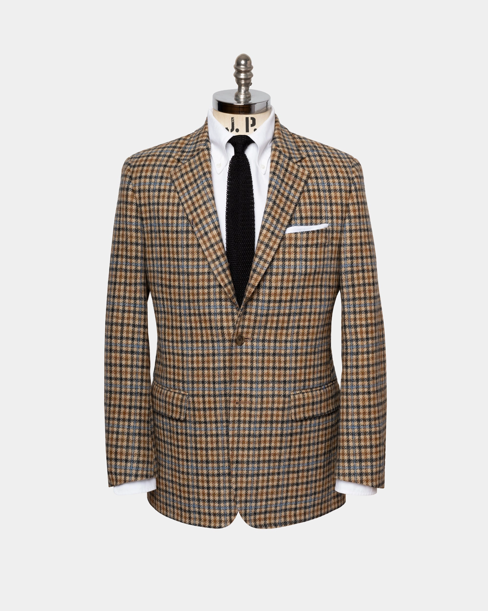 Classy Style Seasonal Layering Made-in-Canada Tan Check with  Blue Windowpane Sport Coat