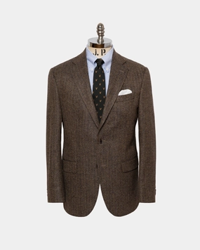 Refined Layers Versatile Design Made-in-Canada Tan Herringbone Wool/Cashmere Sport Coat