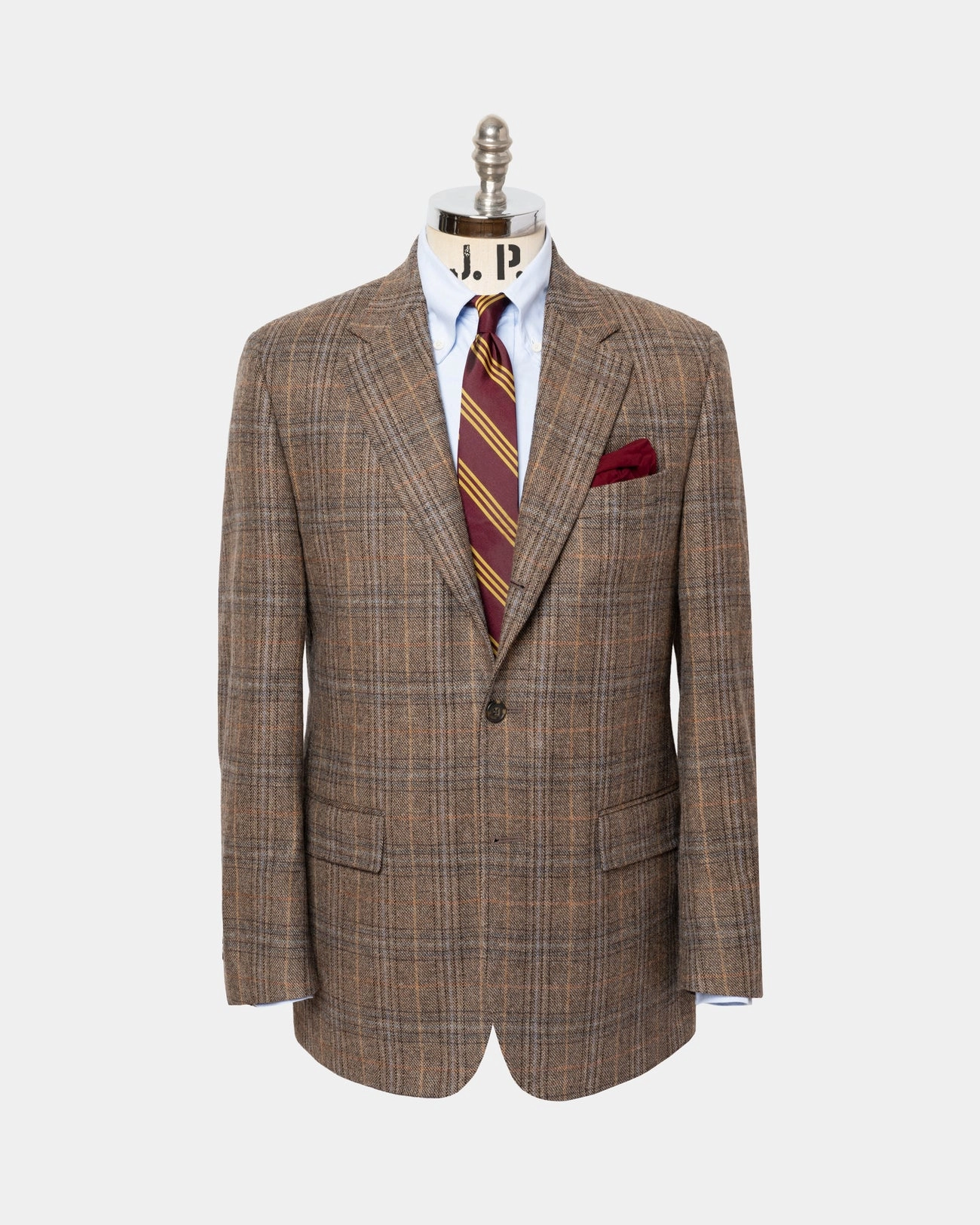 premium fabric Polished Wear Made-in-Canada Tan, Navy & Gold Windowpane Lambswool Sport Coat