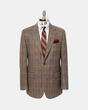 Made-in-Canada Tan, Navy & Gold Windowpane Lambswool Sport Coat Business Ready Style