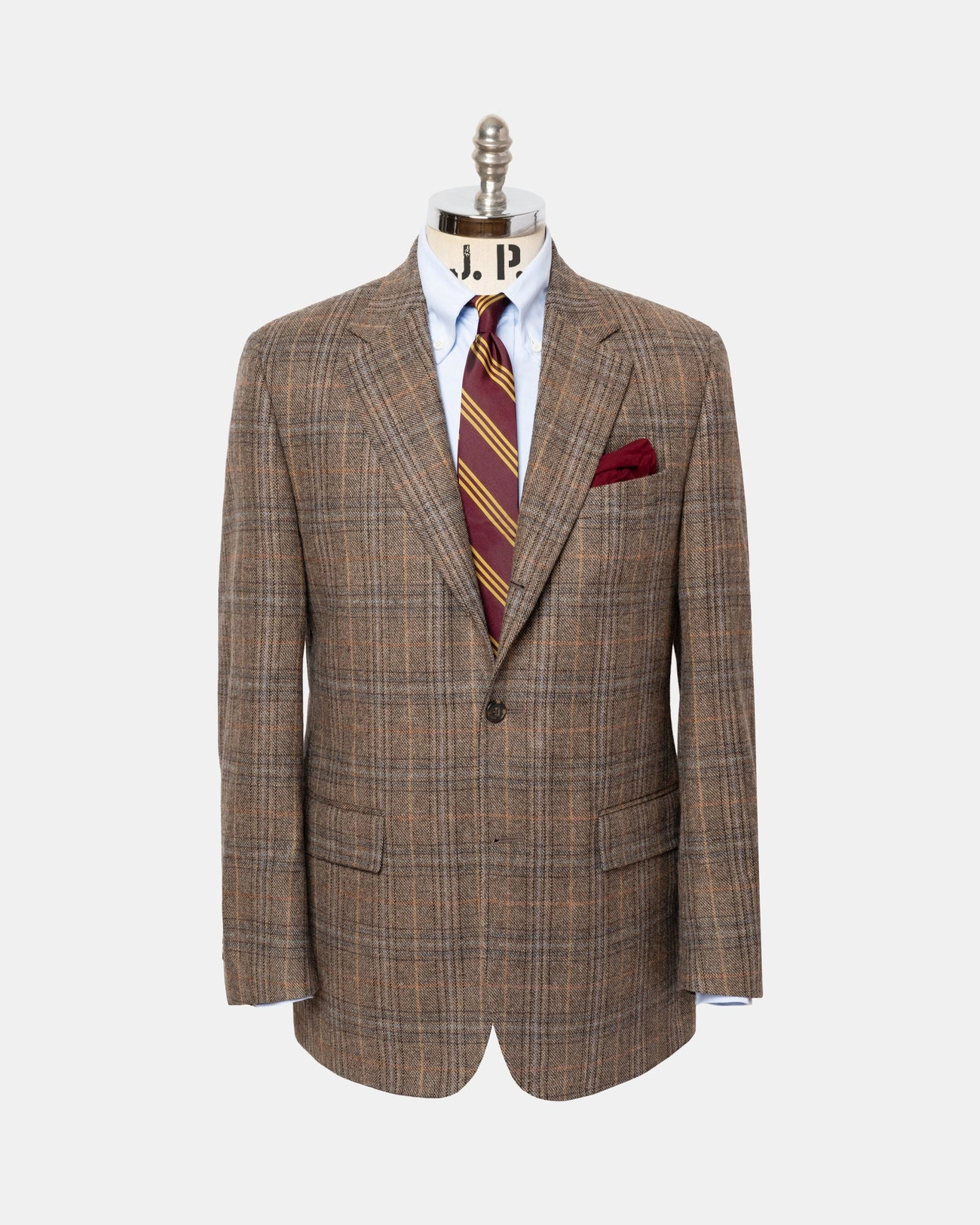 Made-in-Canada Tan, Navy & Gold Windowpane Lambswool Sport Coat Business Ready Style