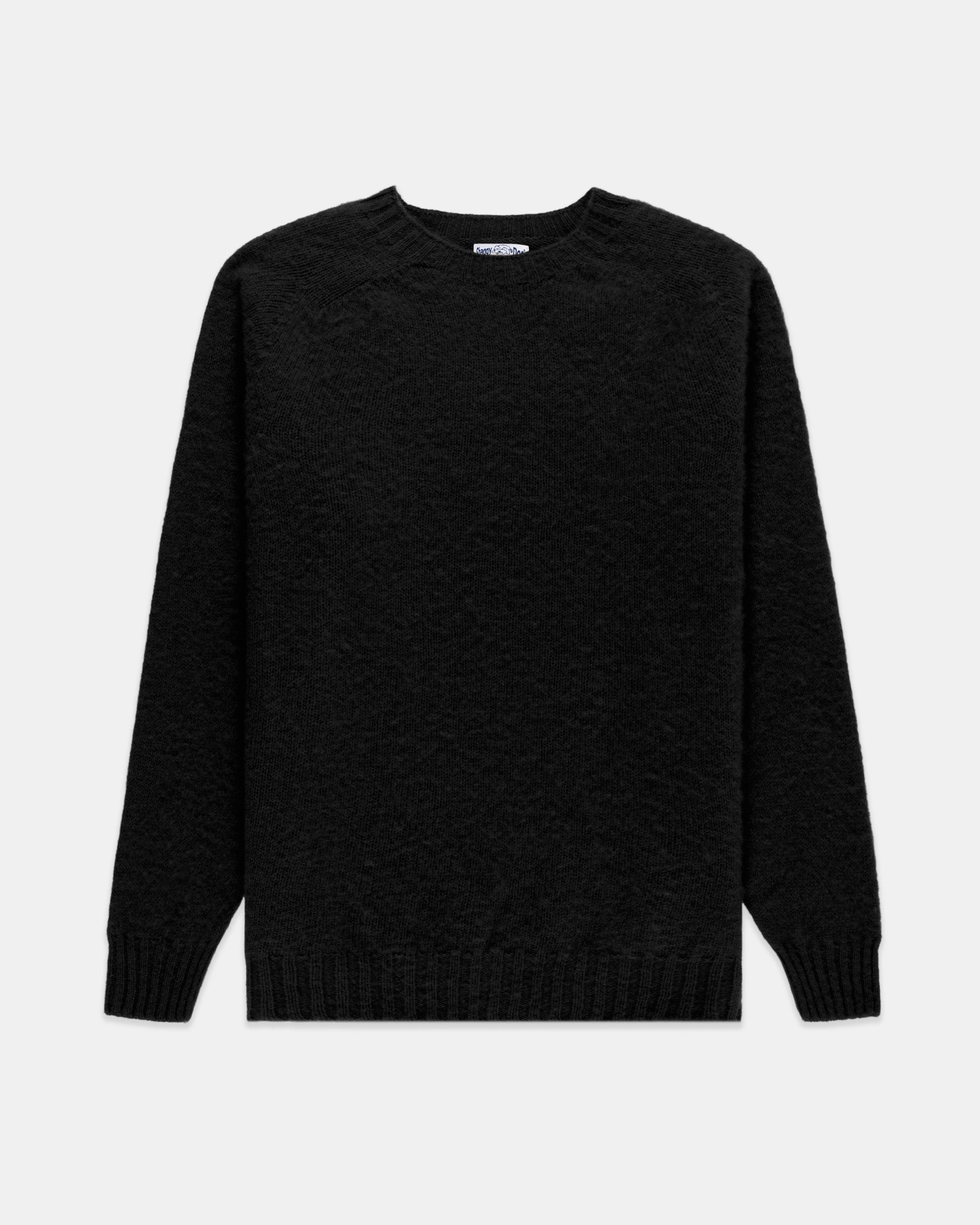 Fade Resistant Dye Made-in-Scotland Black Shaggy Dog Sweater  - Trim Fit