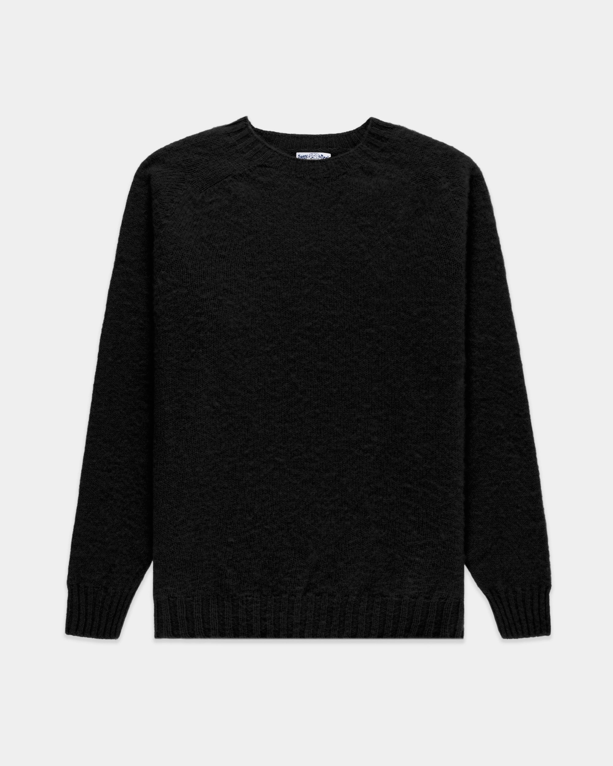 Made-in-Scotland Black Shaggy Dog Sweater  - Trim Fit Anti Snag Fabric Fashion staples