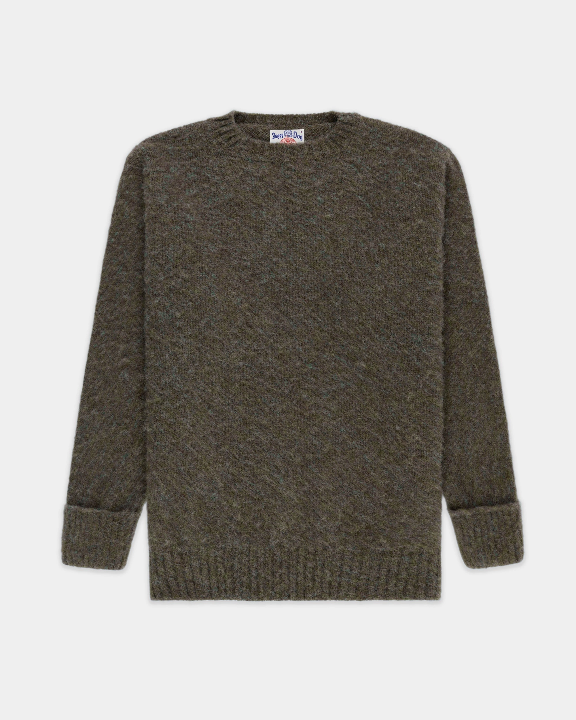 Made-in-Scotland Brown & Blue Marl Shaggy Dog Sweater - Classic Fit Non Restrictive Fit