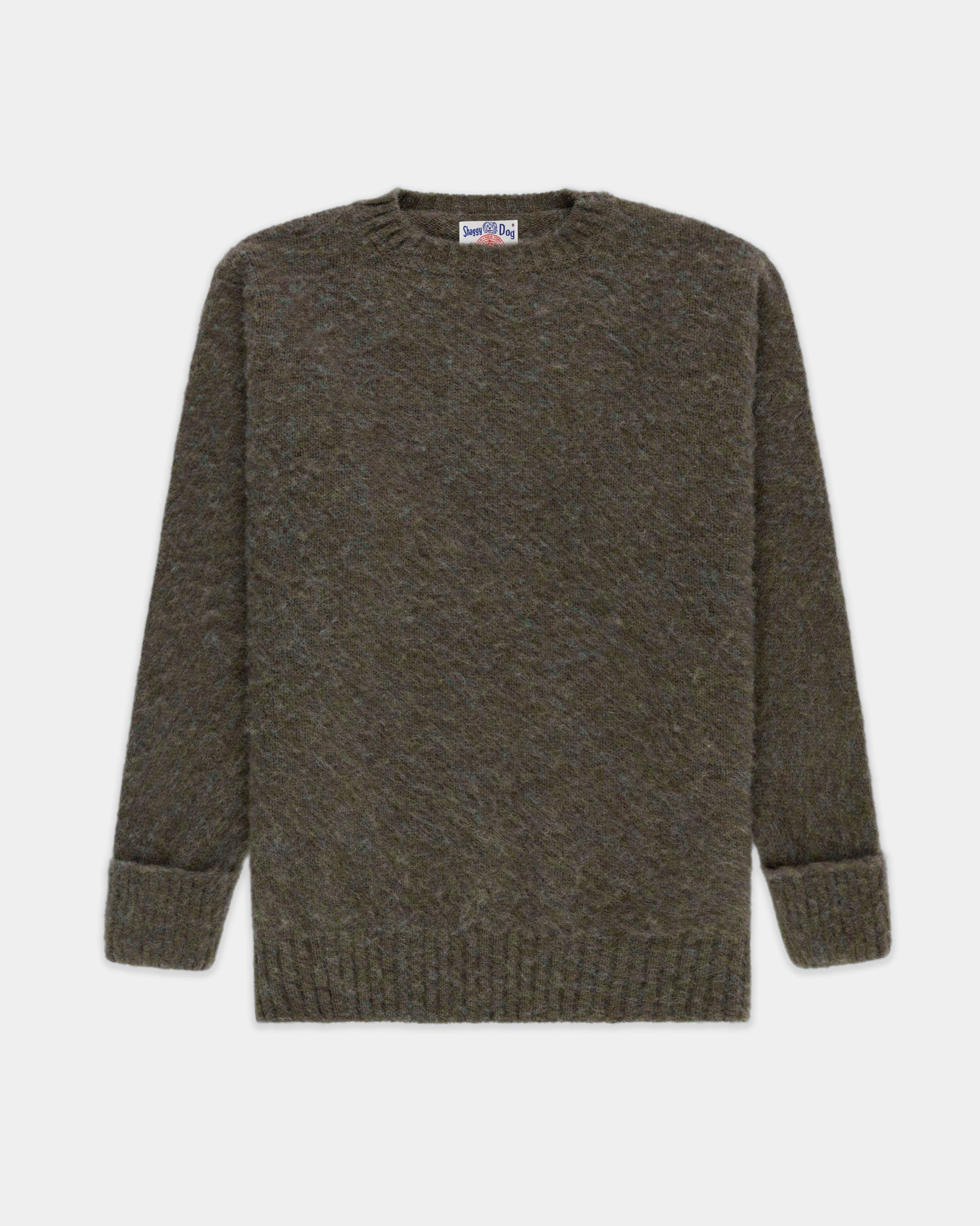 Made-in-Scotland Brown & Blue Marl Shaggy Dog Sweater - Classic Fit Chilly Day Knitwear Warm design