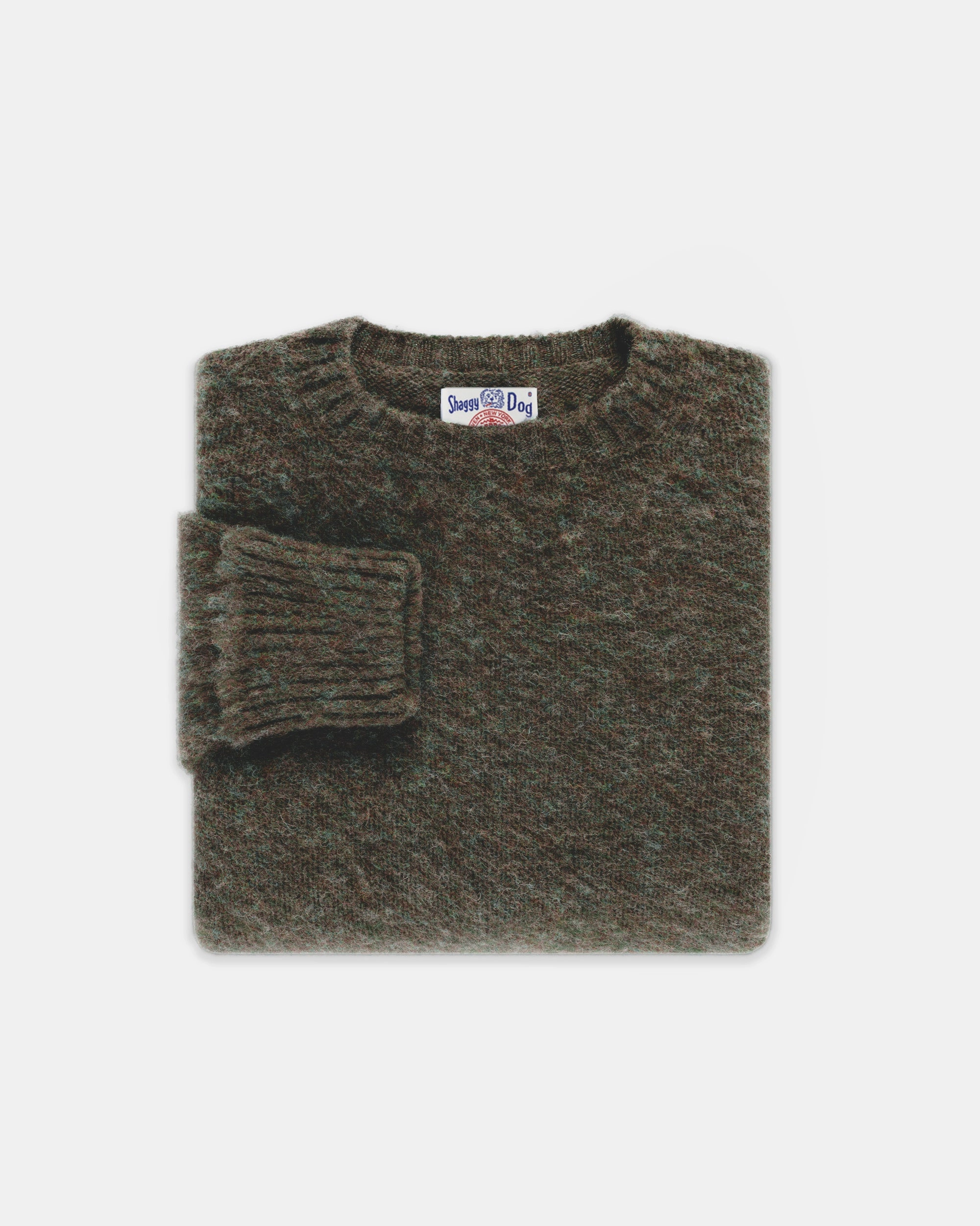Cold-Weather Essential Timeless Knitwear Made-in-Scotland Brown & Blue Marl Shaggy Dog Sweater - Classic Fit