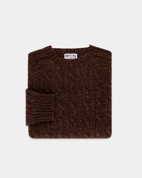 Cold Weather Look Made-in-Scotland Brown Shaggy Dog Cableknit Sweater - Classic Fit
