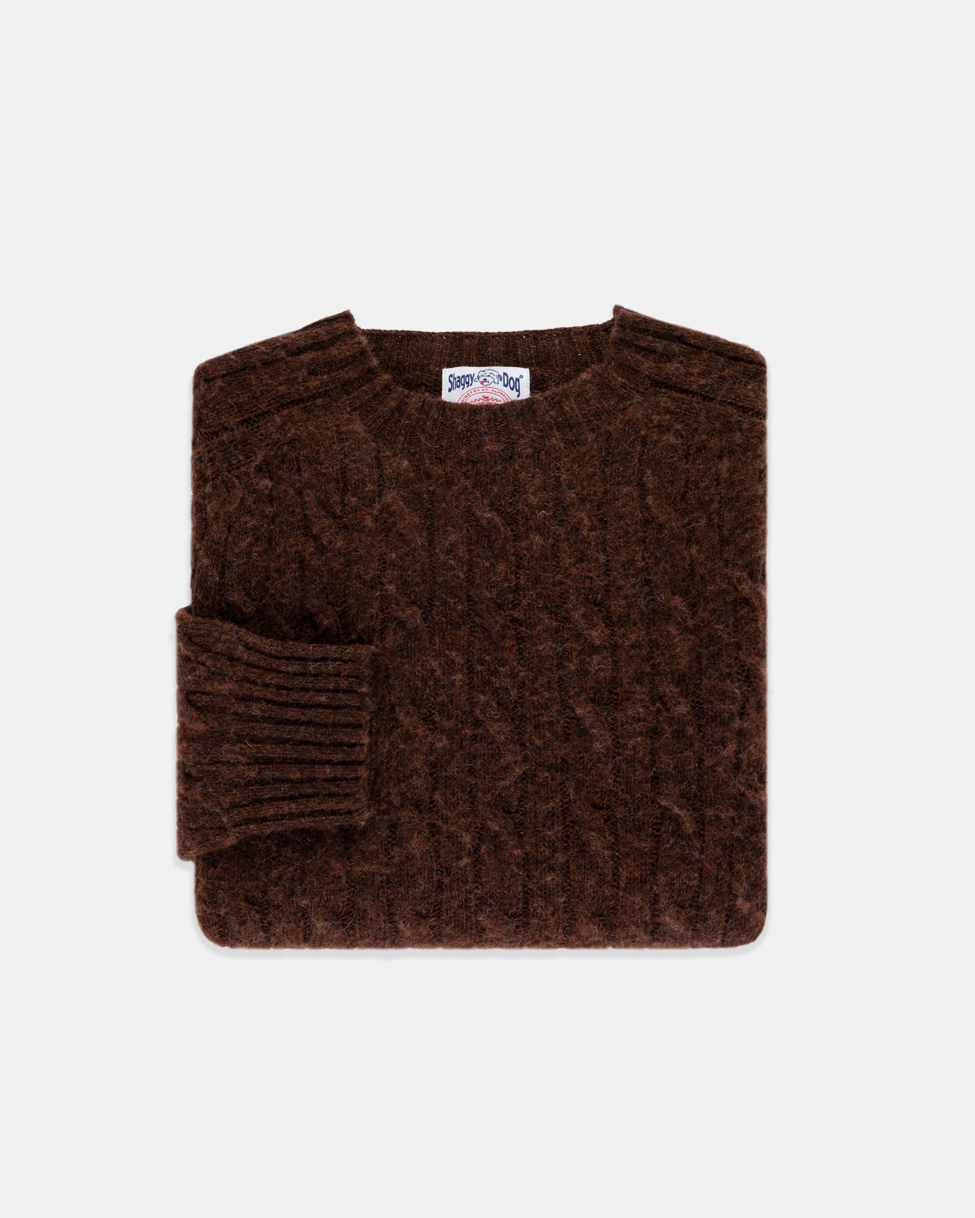 Cold Weather Look Made-in-Scotland Brown Shaggy Dog Cableknit Sweater - Classic Fit