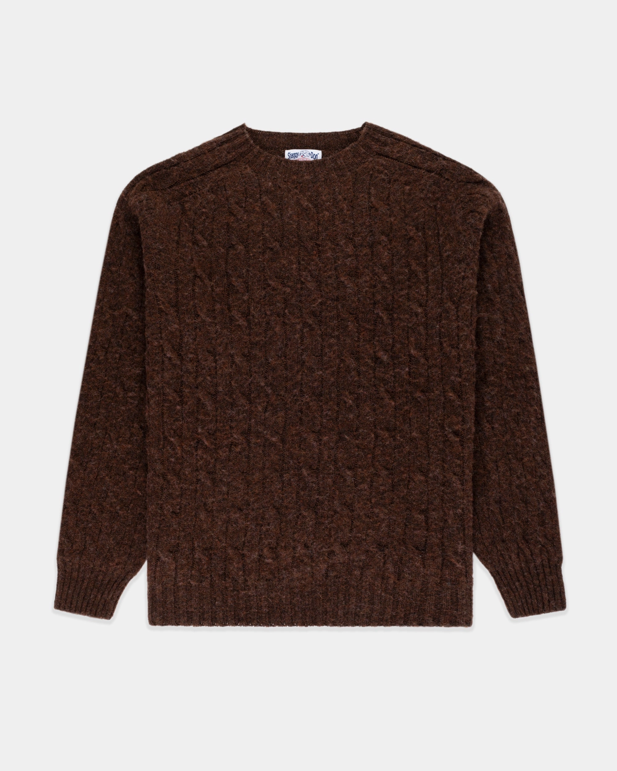 Casual Comfort Cozy Appeal Made-in-Scotland Brown Shaggy Dog Cableknit Sweater - Classic Fit