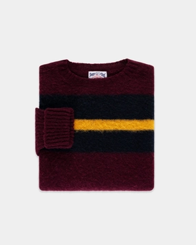 Made-in-Scotland Burgundy, Navy & Gold Shaggy Dog Frame Stripe Sweater - Classic Fit Moisture Wicking Technology