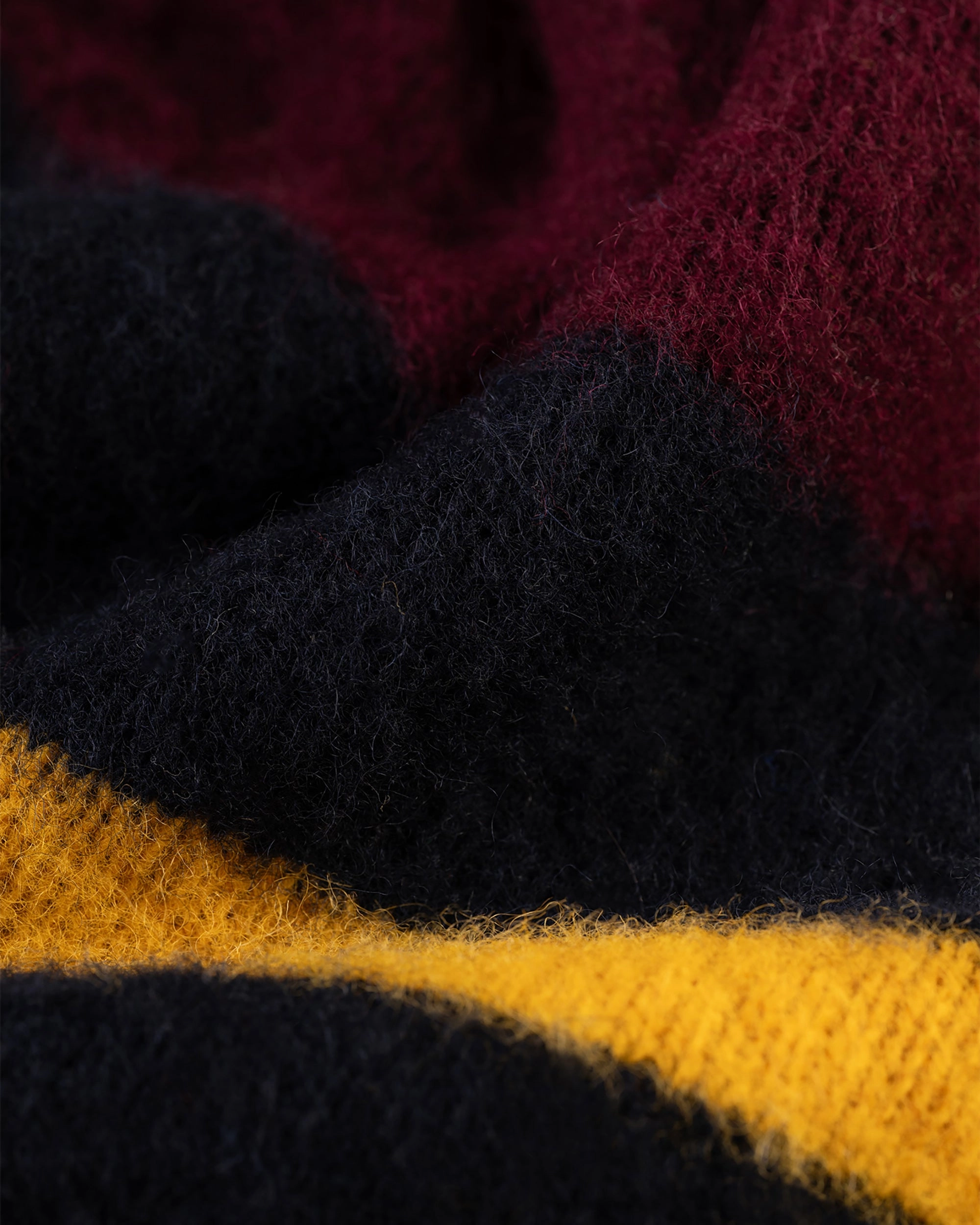 Comfortable Knit Knit Apparel Made-in-Scotland Burgundy, Navy & Gold Shaggy Dog Frame Stripe Sweater - Classic Fit