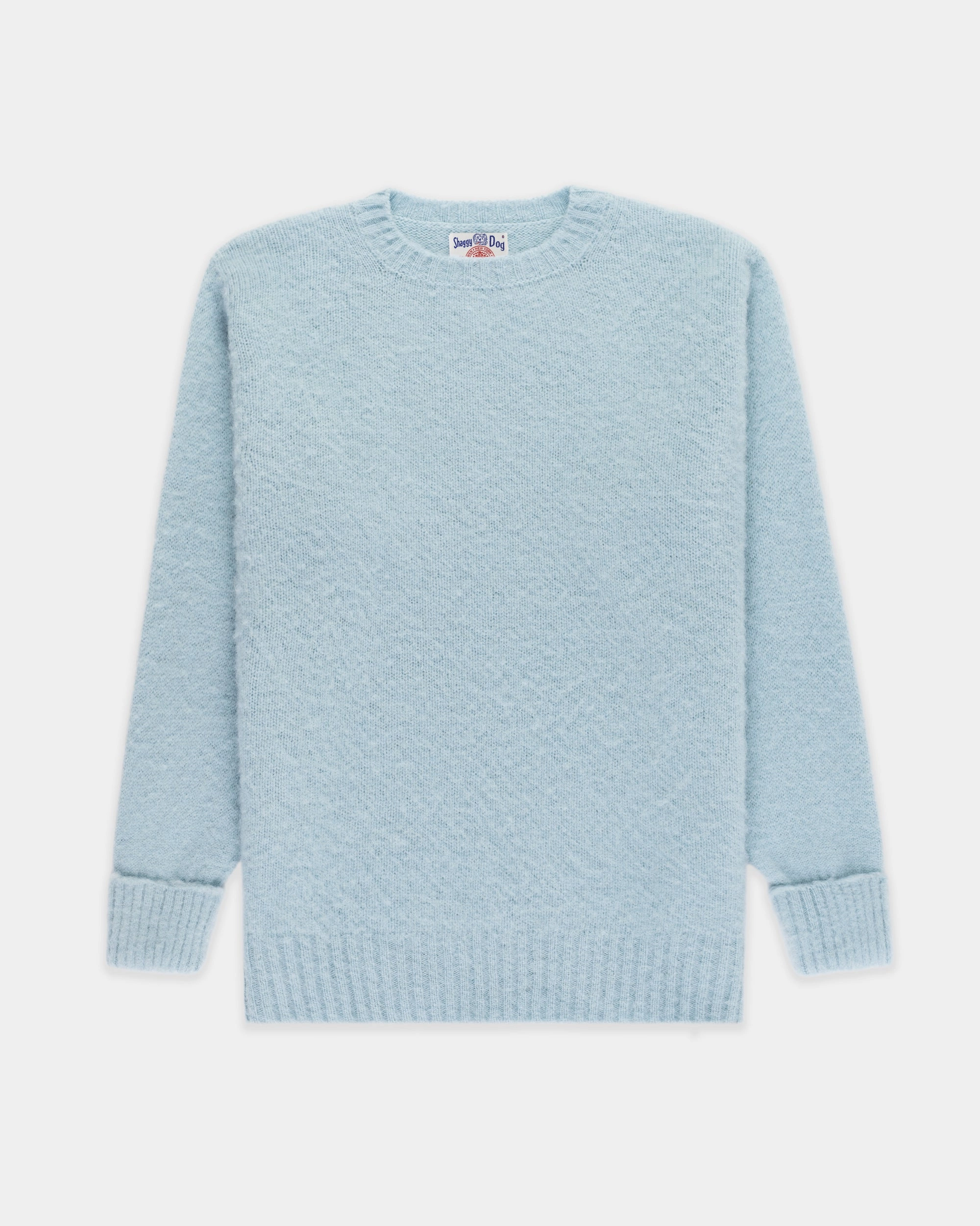 Made-in-Scotland China Blue Shaggy Dog Sweater - Classic Fit premium fabric Timeless Knitwear