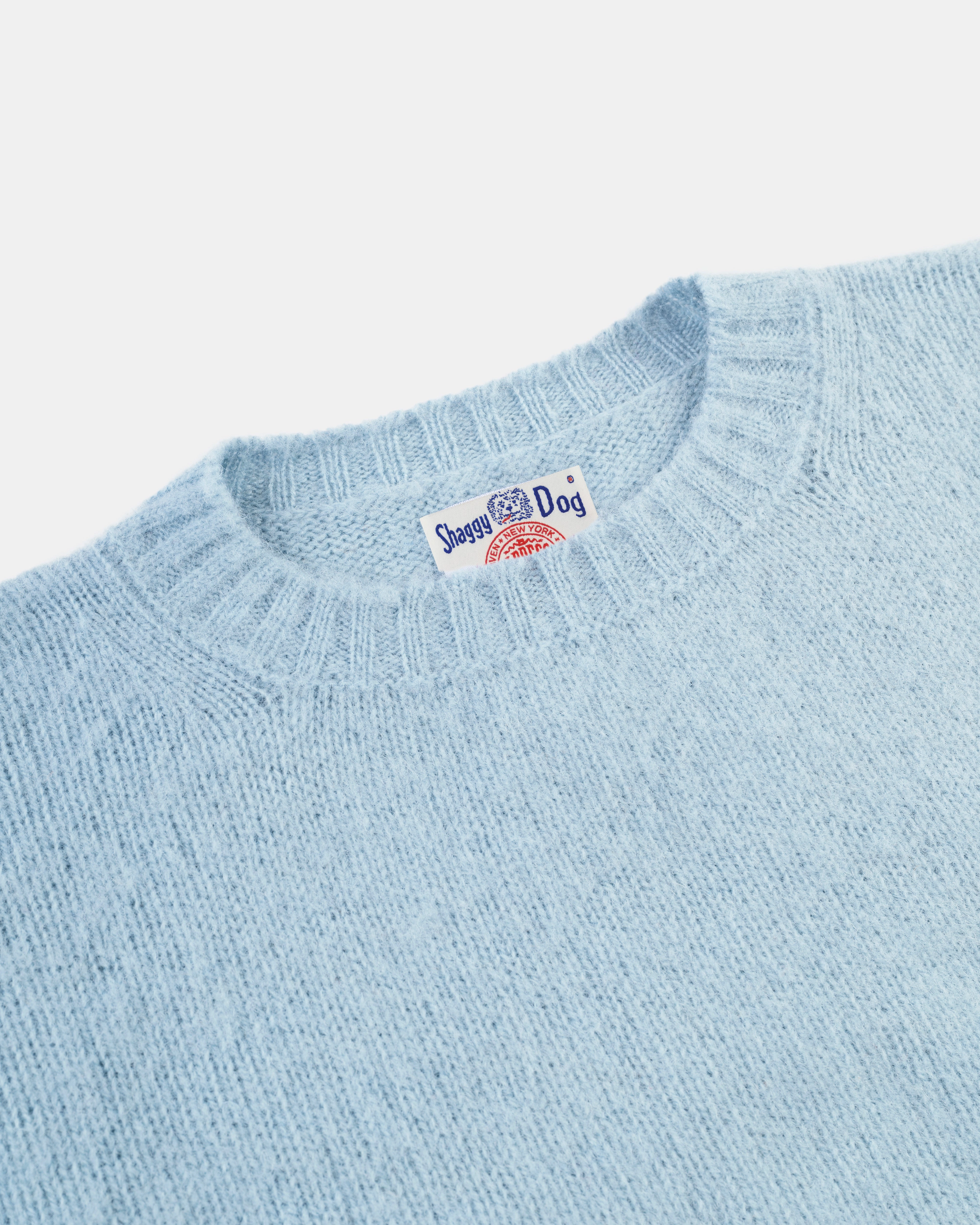 Made-in-Scotland China Blue Shaggy Dog Sweater - Classic Fit Timeless Knit