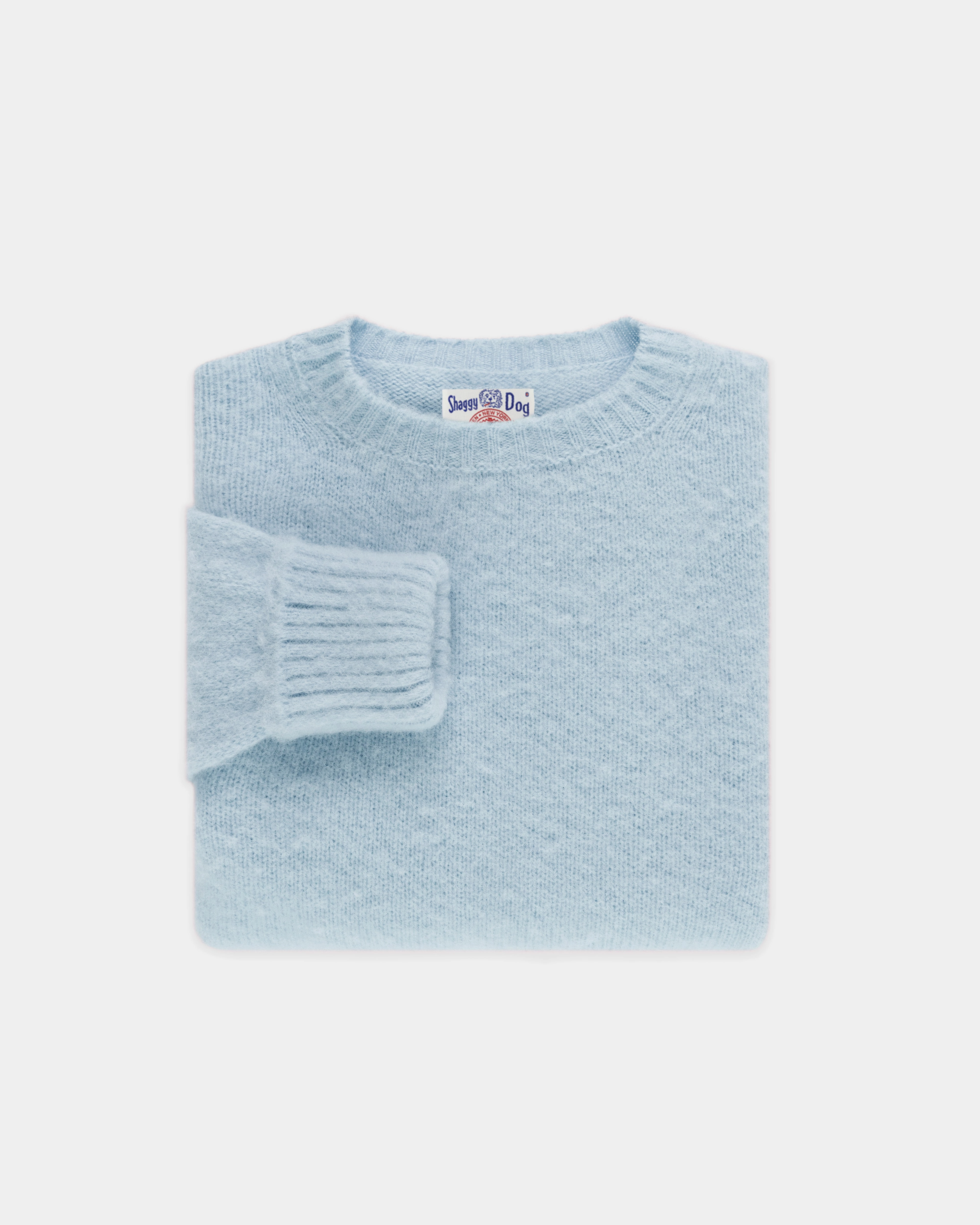 Cold Weather Knitwear Relaxed Neckline Made-in-Scotland China Blue Shaggy Dog Sweater - Classic Fit