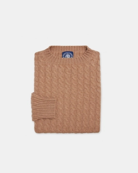 Cozy Style Wear Knitwear Comfort Made-in-Scotland Fawn Cable Knit Cashmere Sweater