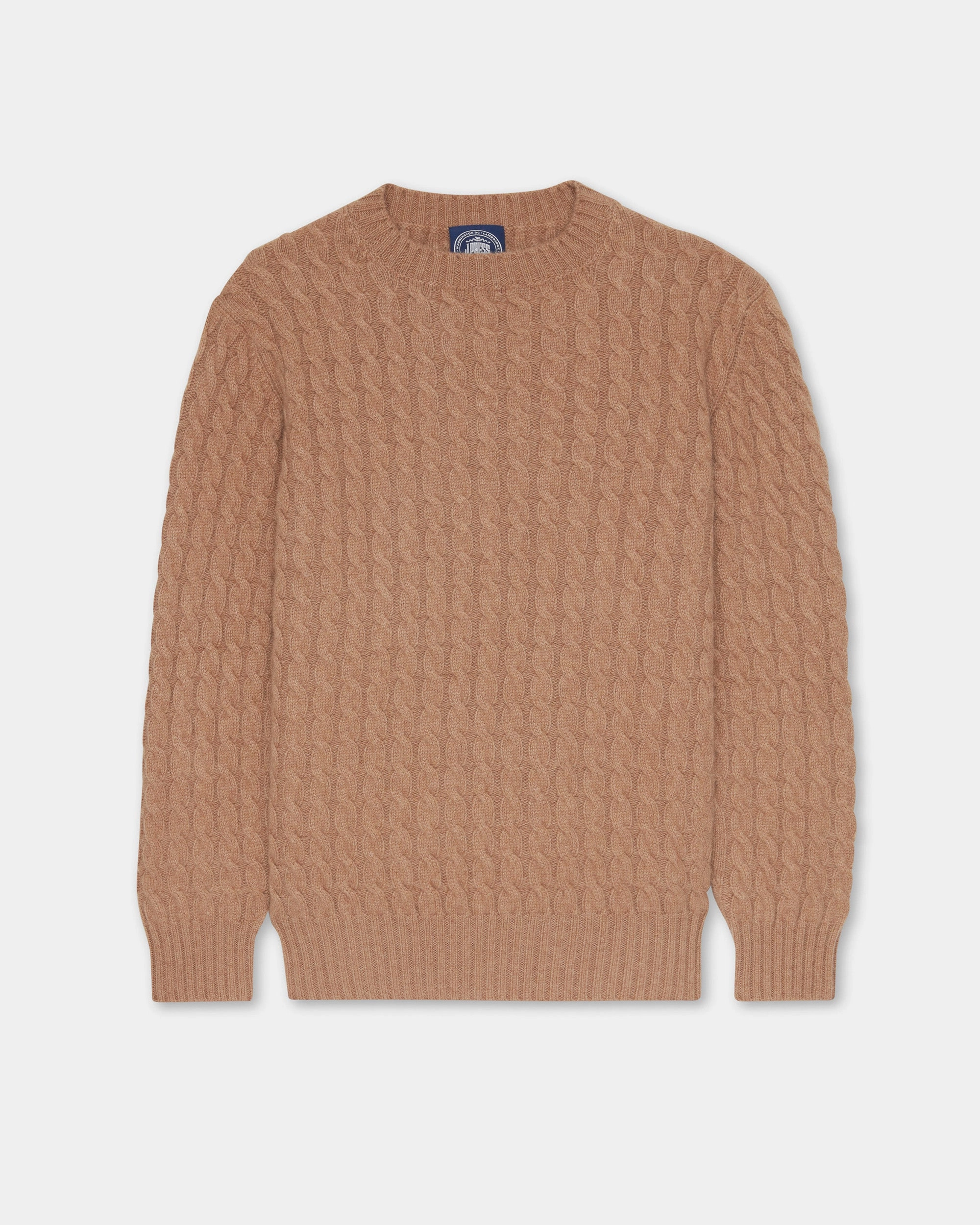V neck Made-in-Scotland Fawn Cable Knit Cashmere Sweater