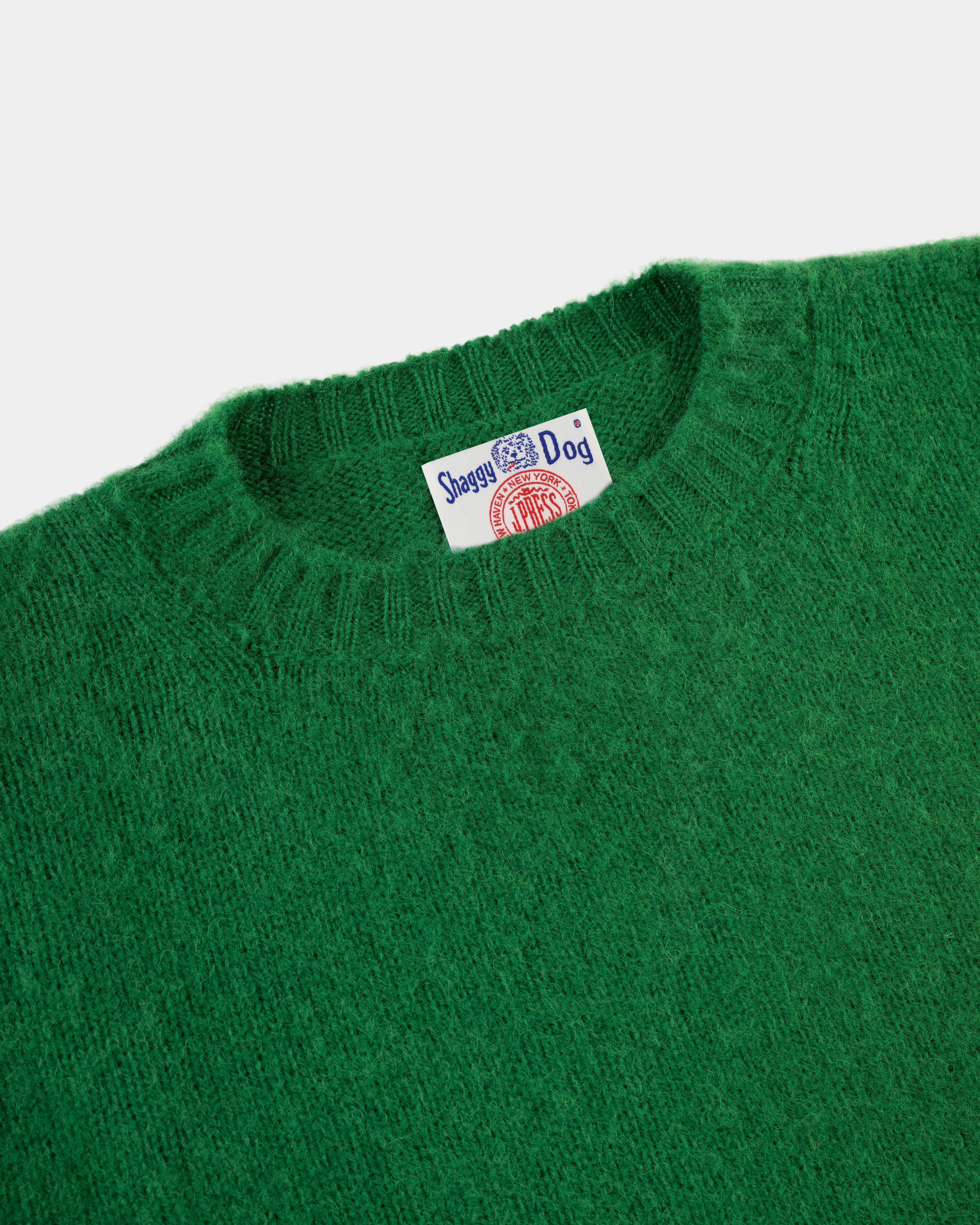 Made-in-Scotland Grass Green Shaggy Dog Sweater - Classic Fit Cozy Everyday