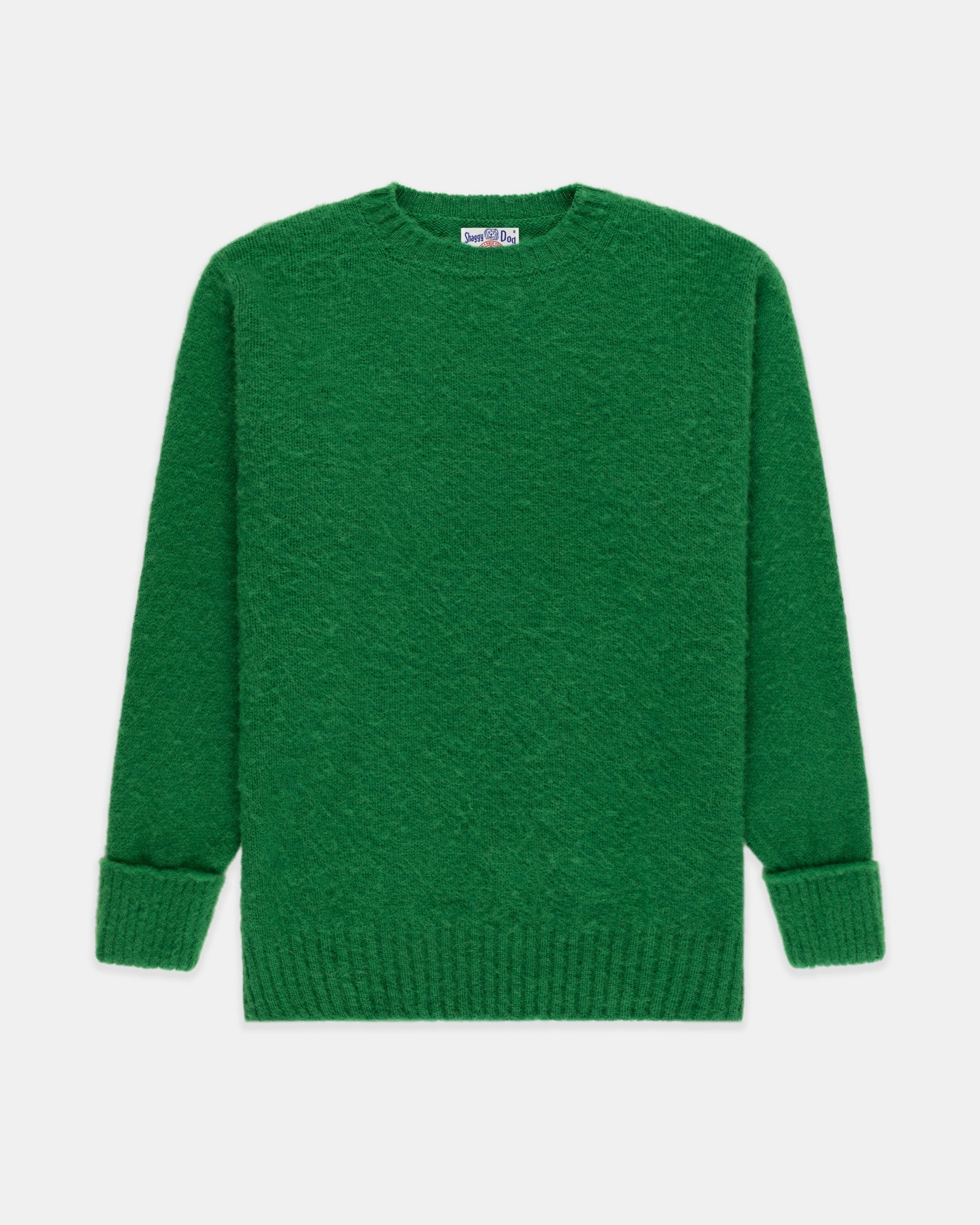 Ergonomic Sleeve Shape Made-in-Scotland Grass Green Shaggy Dog Sweater - Classic Fit