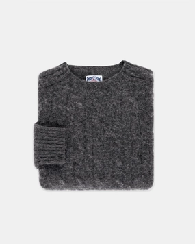 Made-in-Scotland Gray Shaggy Dog Cableknit Sweater - Classic Fit Curved Hemline Temperature Regulating