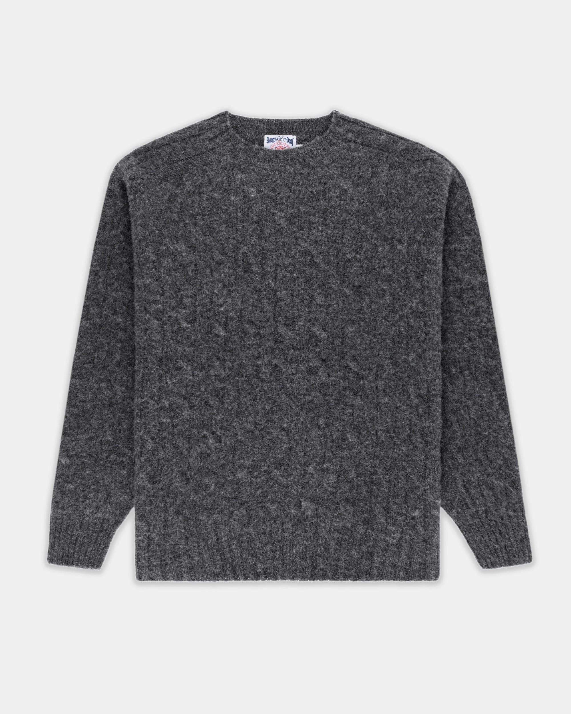 Relaxed Style Cold Weather Gear Made-in-Scotland Gray Shaggy Dog Cableknit Sweater - Classic Fit