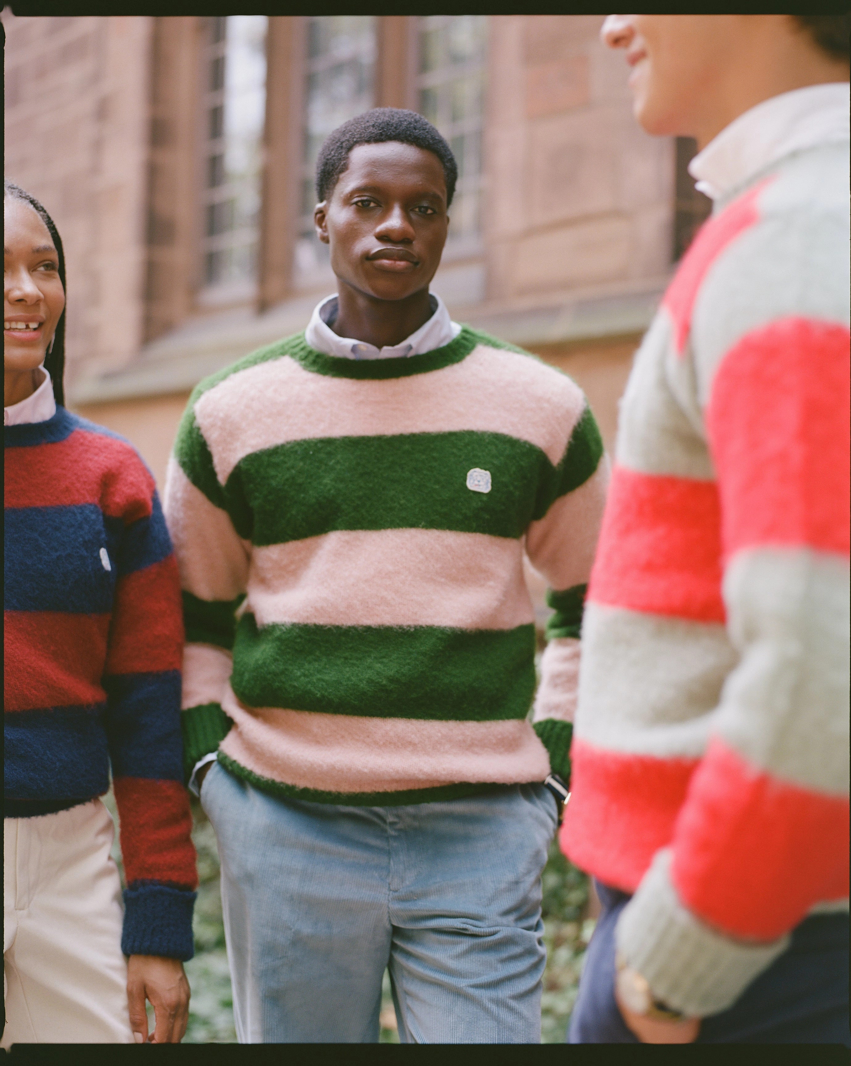 Made-in-Scotland Green & Pink Stripe Shaggy Dog Icon Sweater - Classic Fit Effortless Style