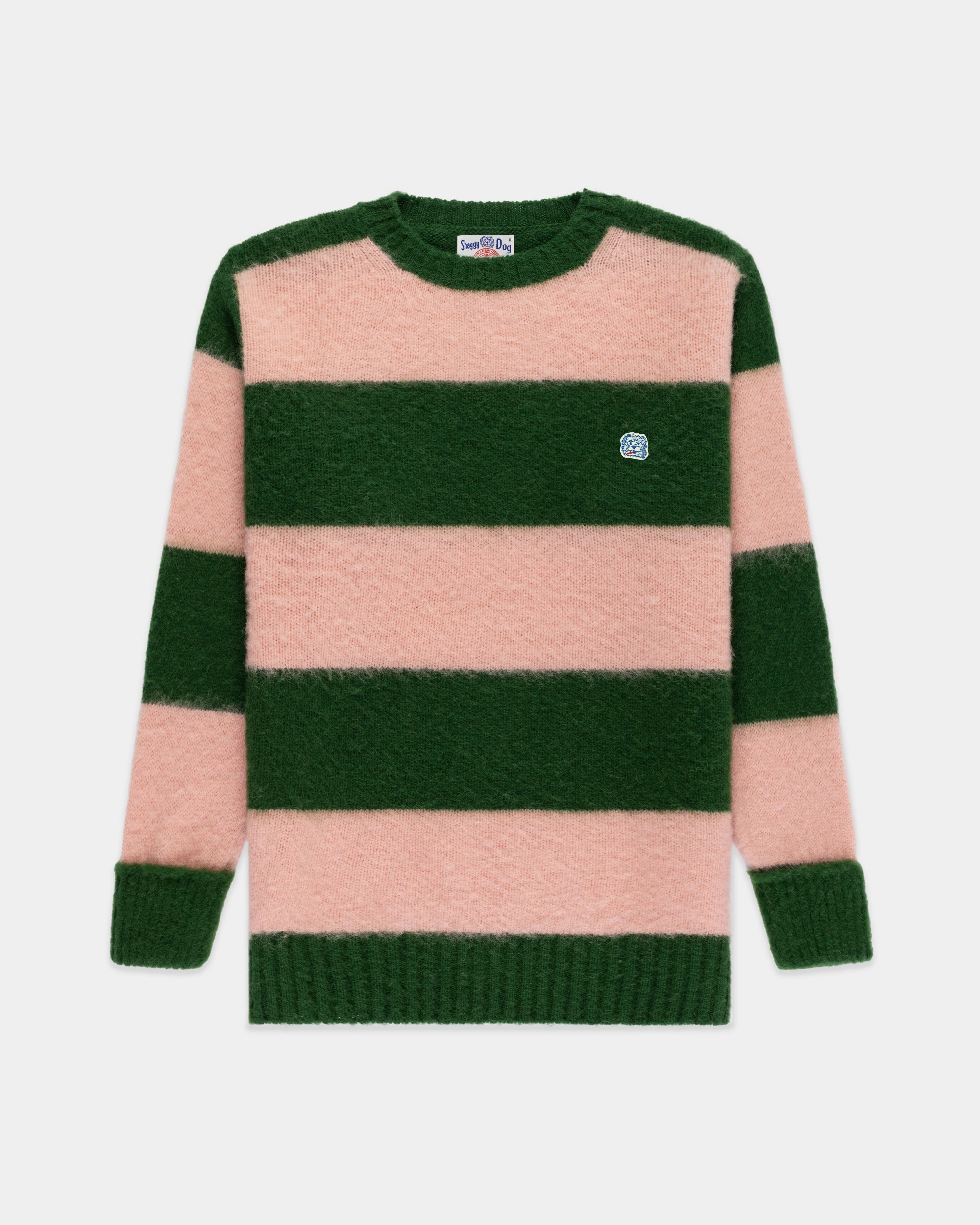 Trendy Comfort Made-in-Scotland Green & Pink Stripe Shaggy Dog Icon Sweater - Classic Fit