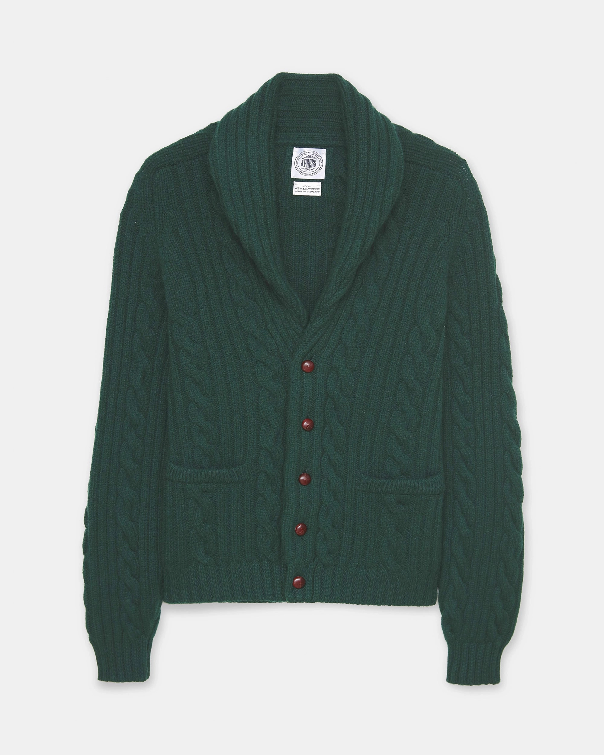 Perfect Layer Stylish Apparel Made-in-Scotland Green Cableknit Lambswool Cardigan