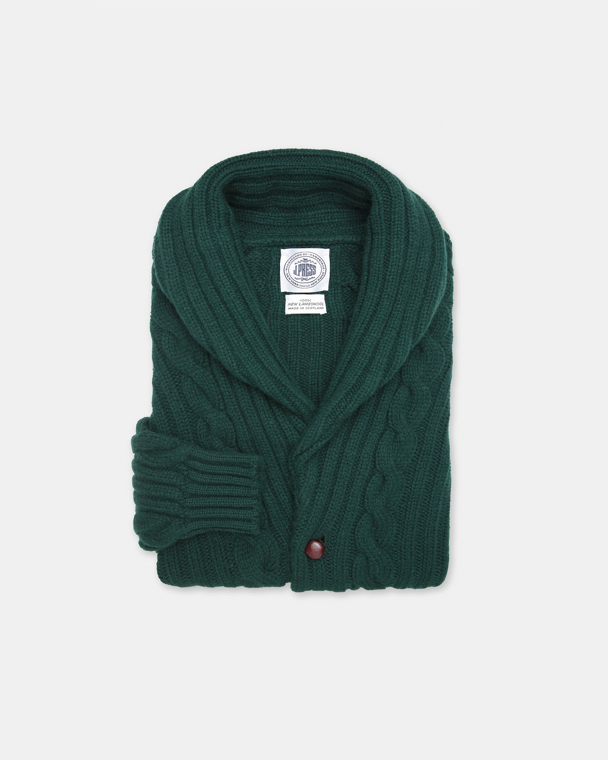 Made-in-Scotland Green Cableknit Lambswool Cardigan Effortless Warmth Warm Outfit